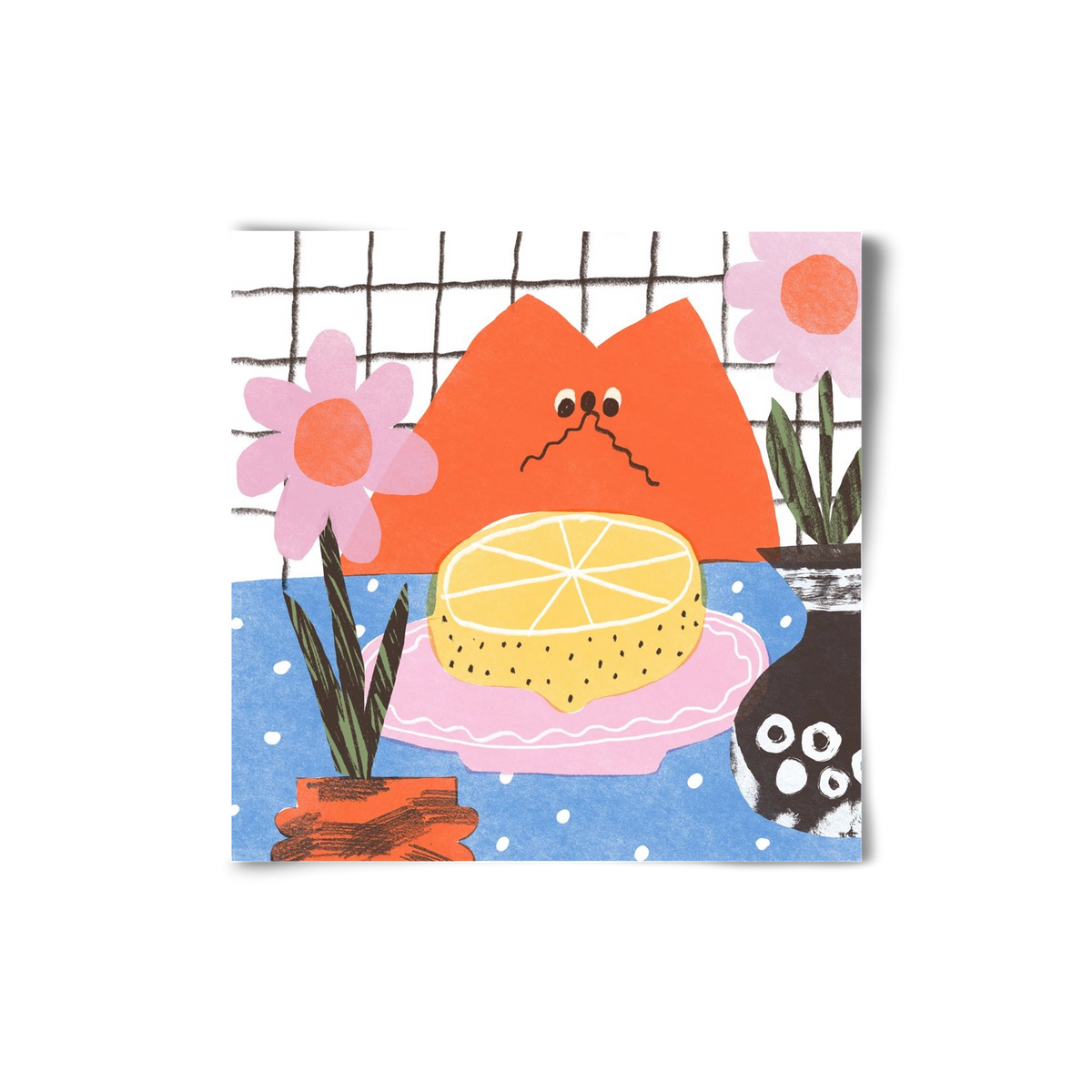 A cat eating lemon, 20x20 cm, Keret nélkül