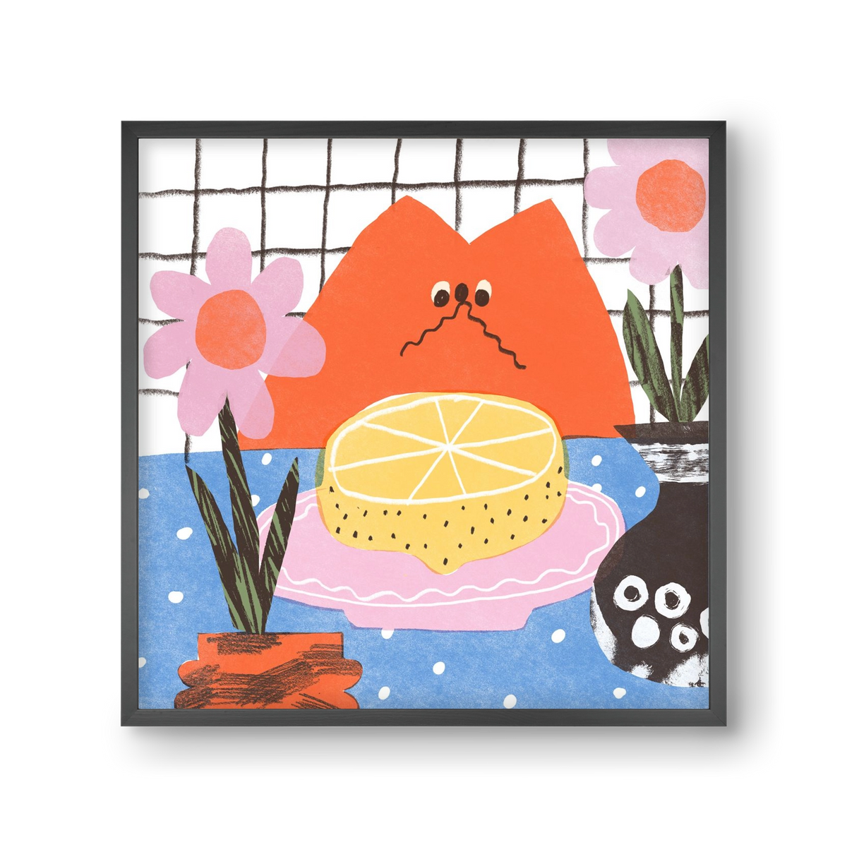 A cat eating lemon, 30x30 cm (30x30 cm), Fekete keret
