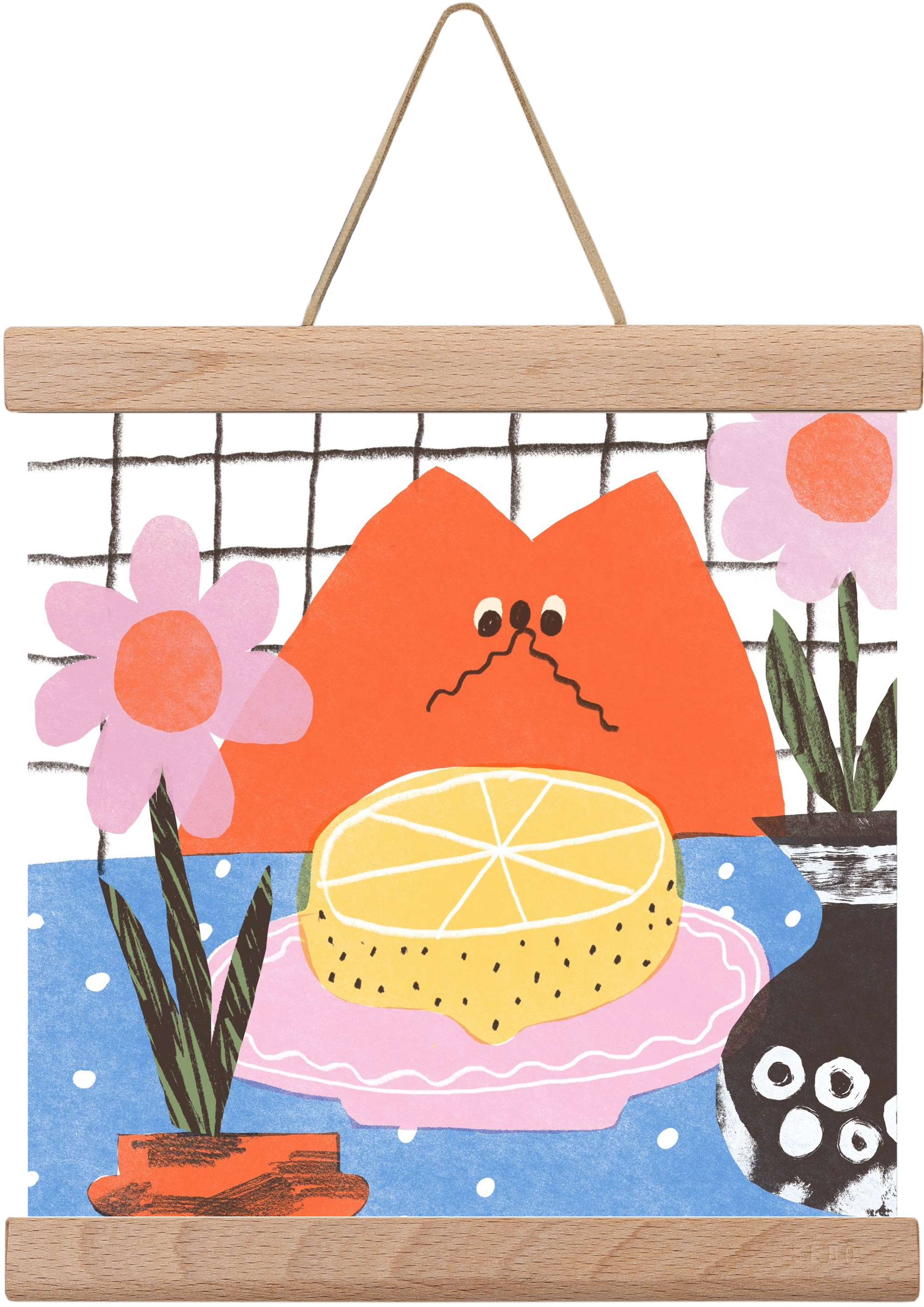 A cat eating lemon, 20x20 cm (20x20 cm), Tölgy akasztó