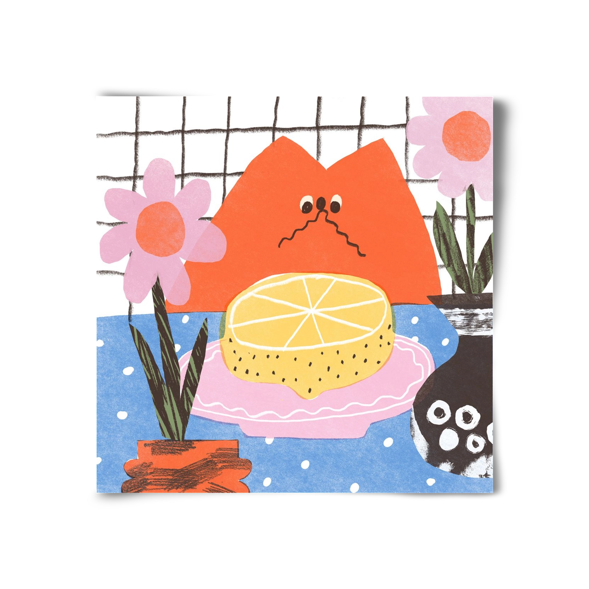 A cat eating lemon, 30x30 cm, Keret nélkül