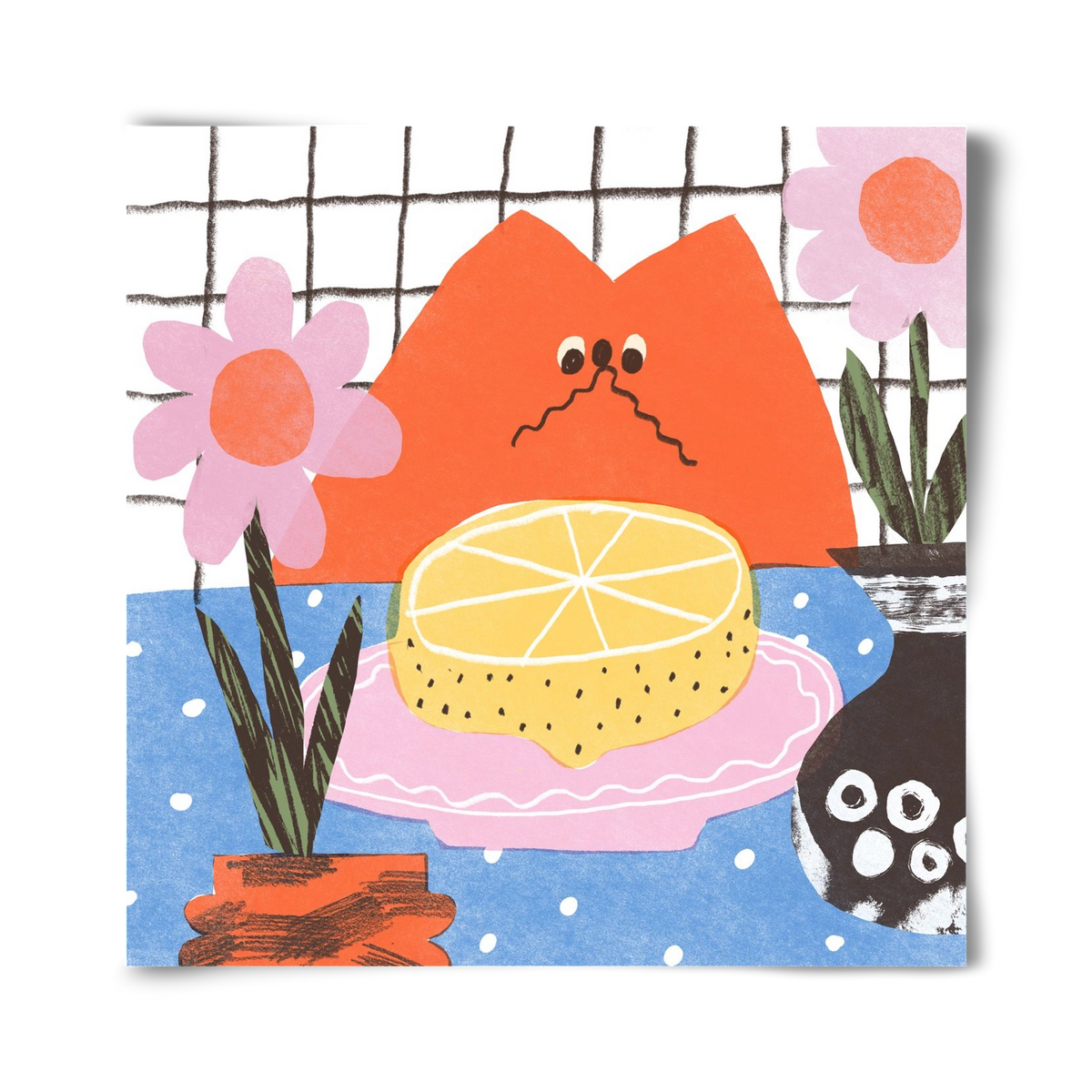 A cat eating lemon, 40x40 cm, Keret nélkül