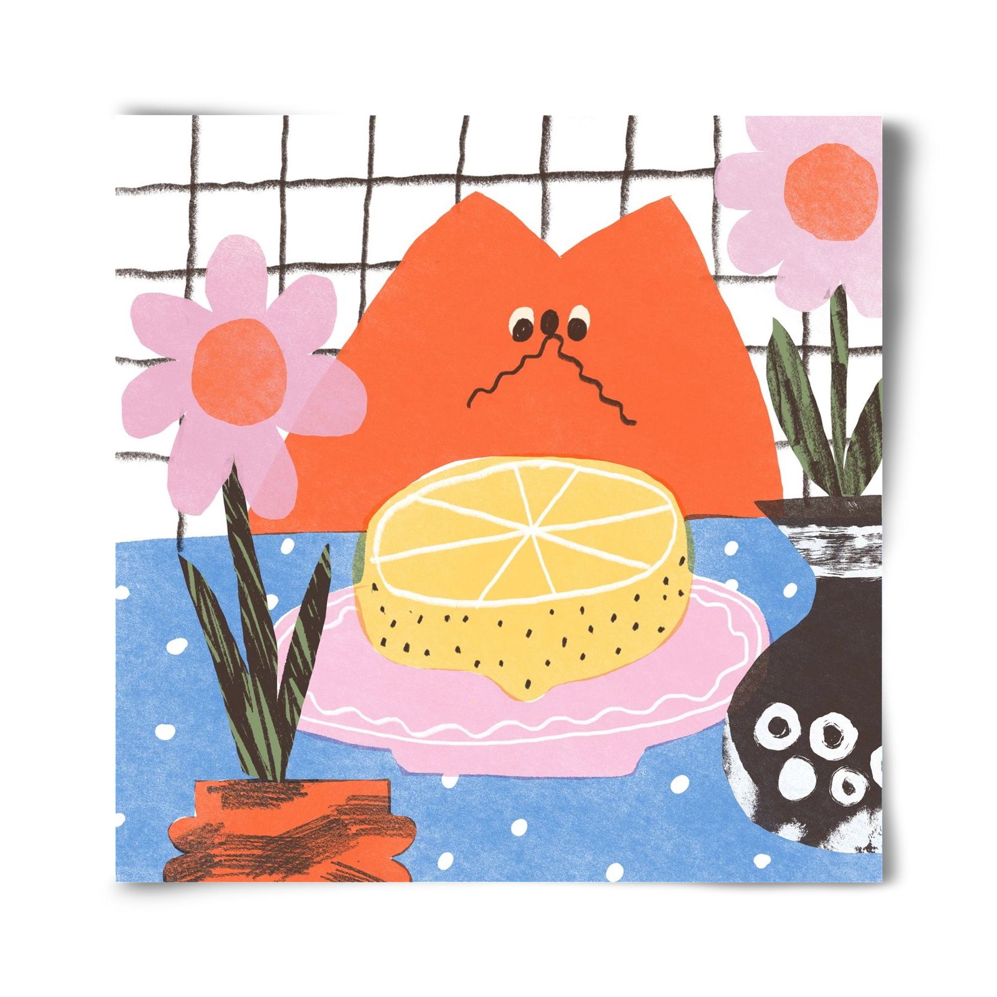 A cat eating lemon, 40x40 cm, Keret nélkül