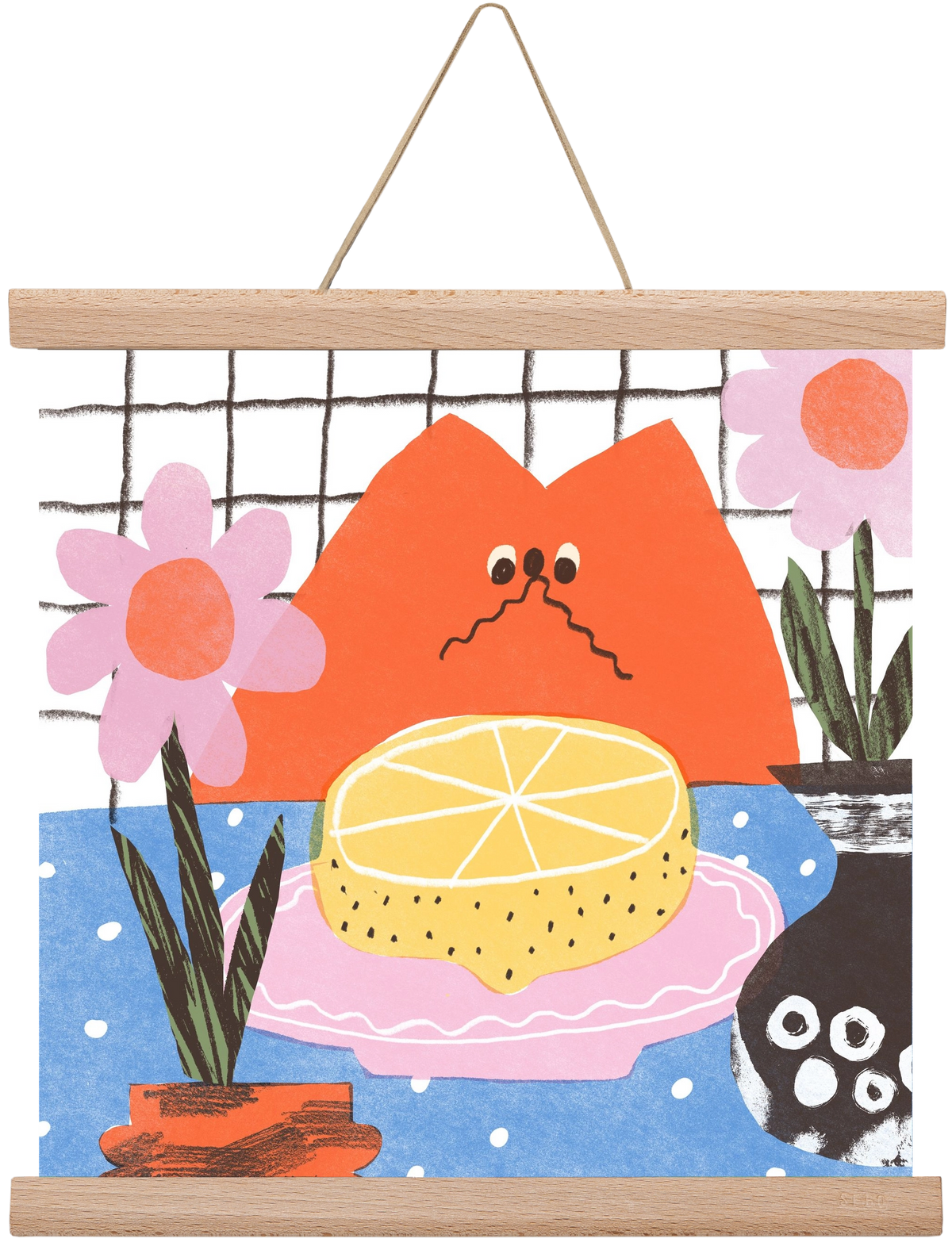 A cat eating lemon, 30x30 cm (30x30 cm), Tölgy akasztó