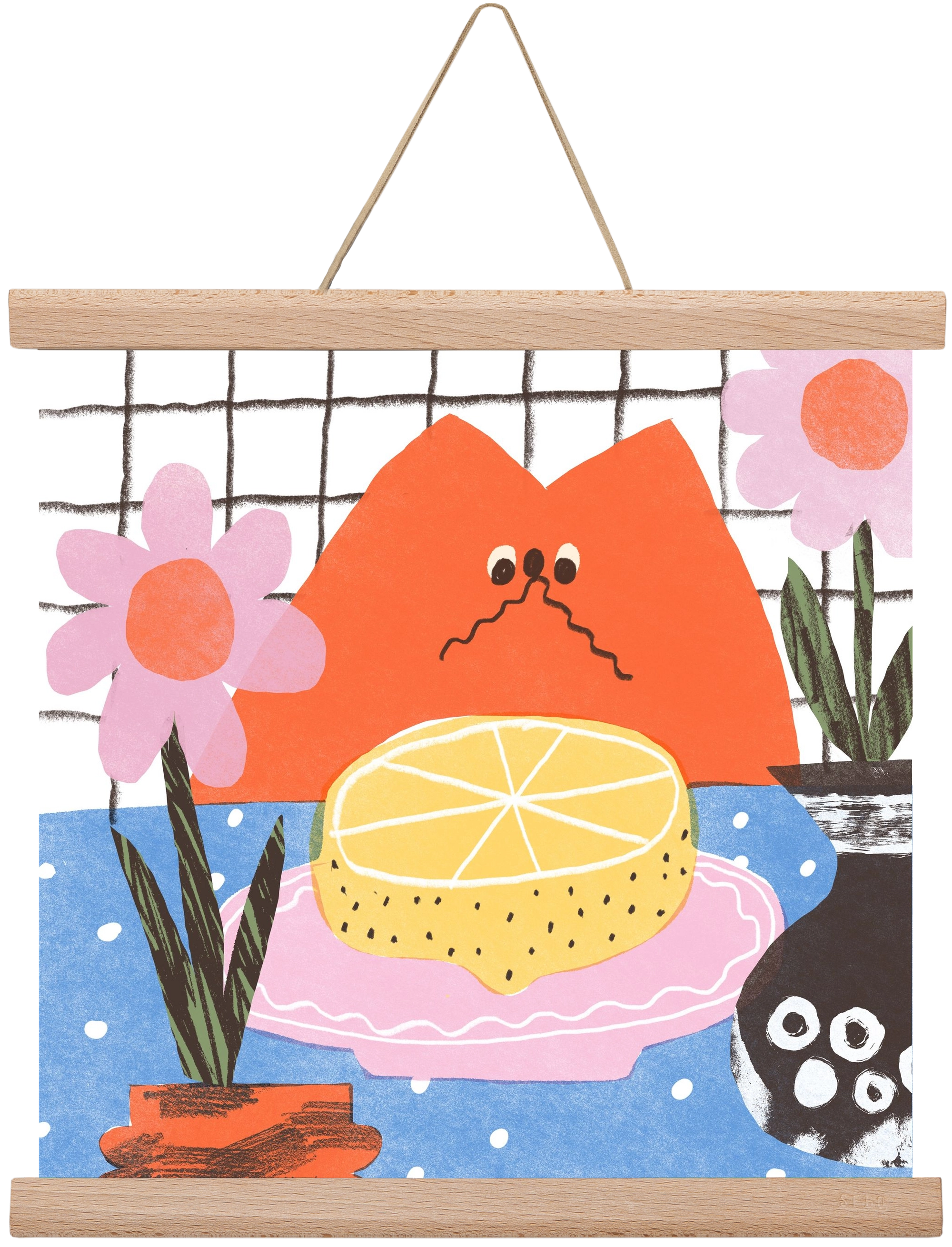 A cat eating lemon, 30x30 cm (30x30 cm), Tölgy akasztó