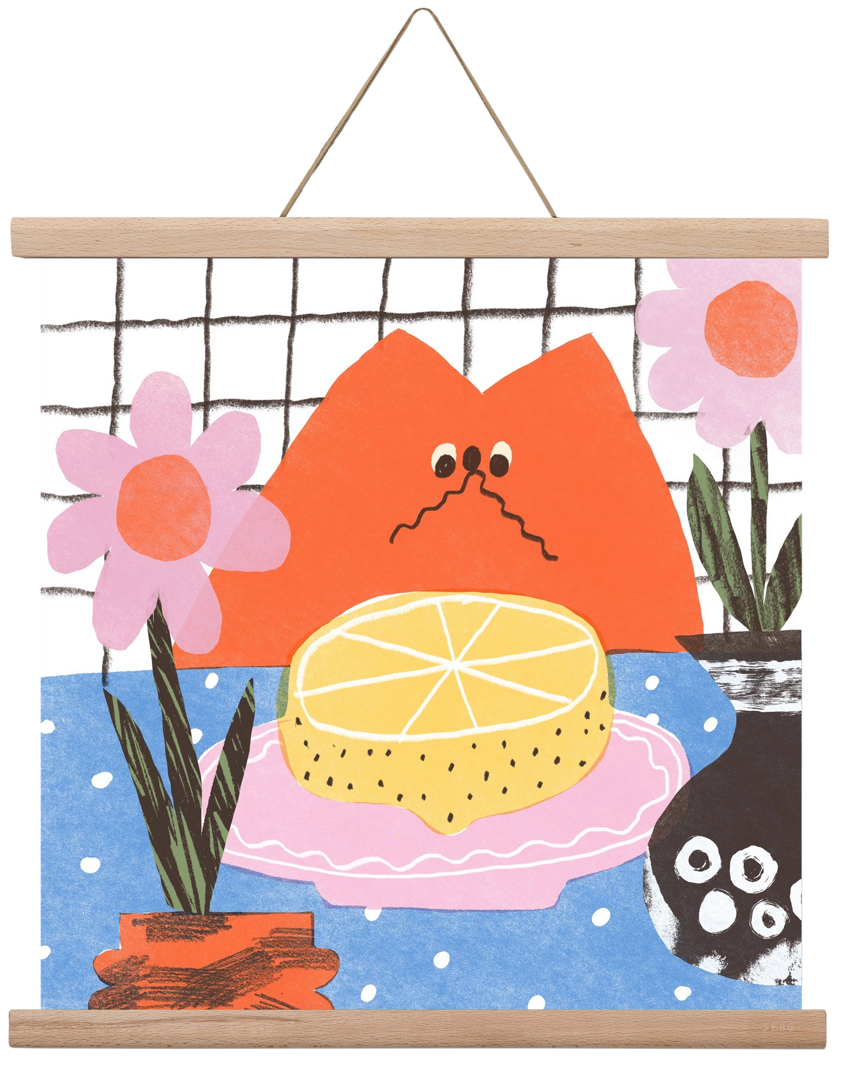 A cat eating lemon, 40x40 cm (40x40 cm), Tölgy akasztó