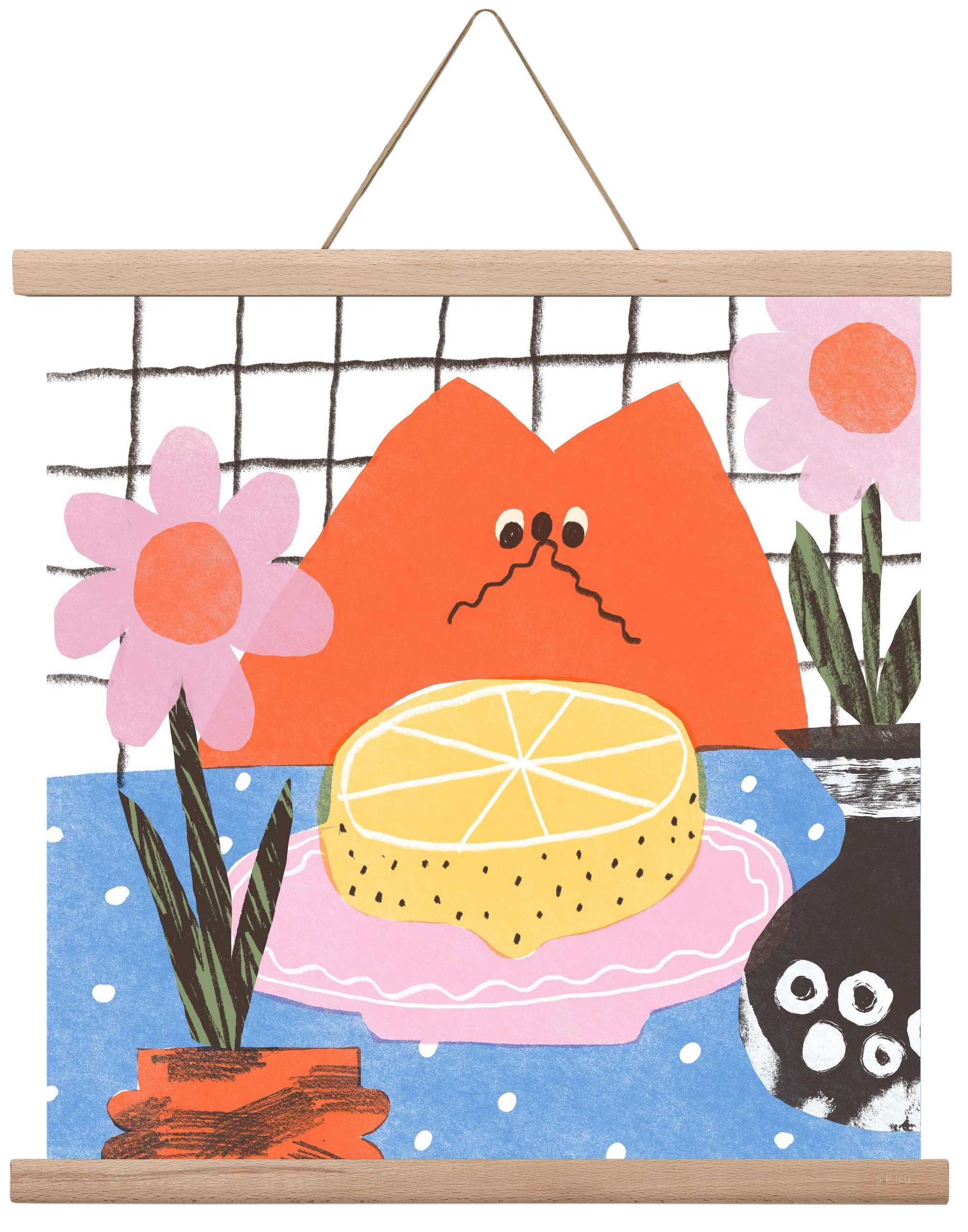 A cat eating lemon, 40x40 cm (40x40 cm), Tölgy akasztó