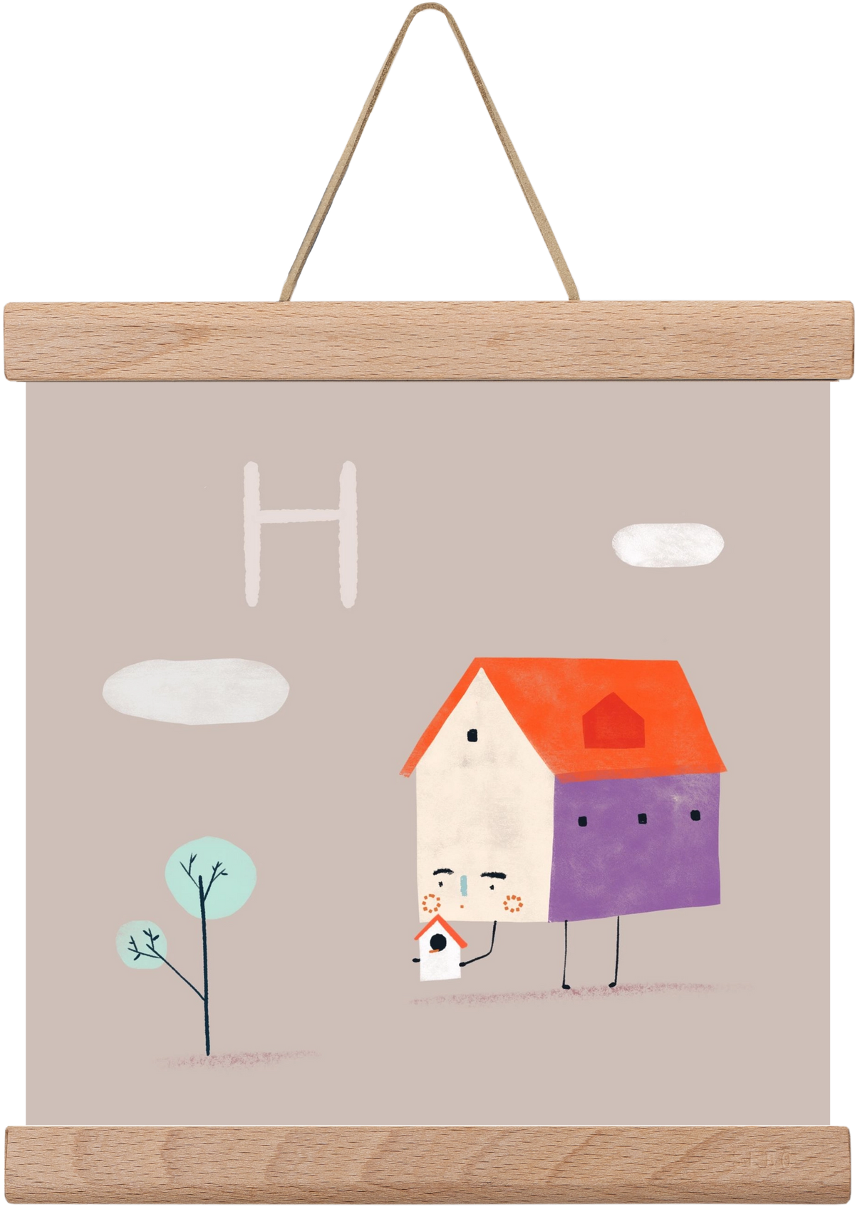 H, mint Házikó, 20x20 cm (20x20 cm), Tölgy akasztó