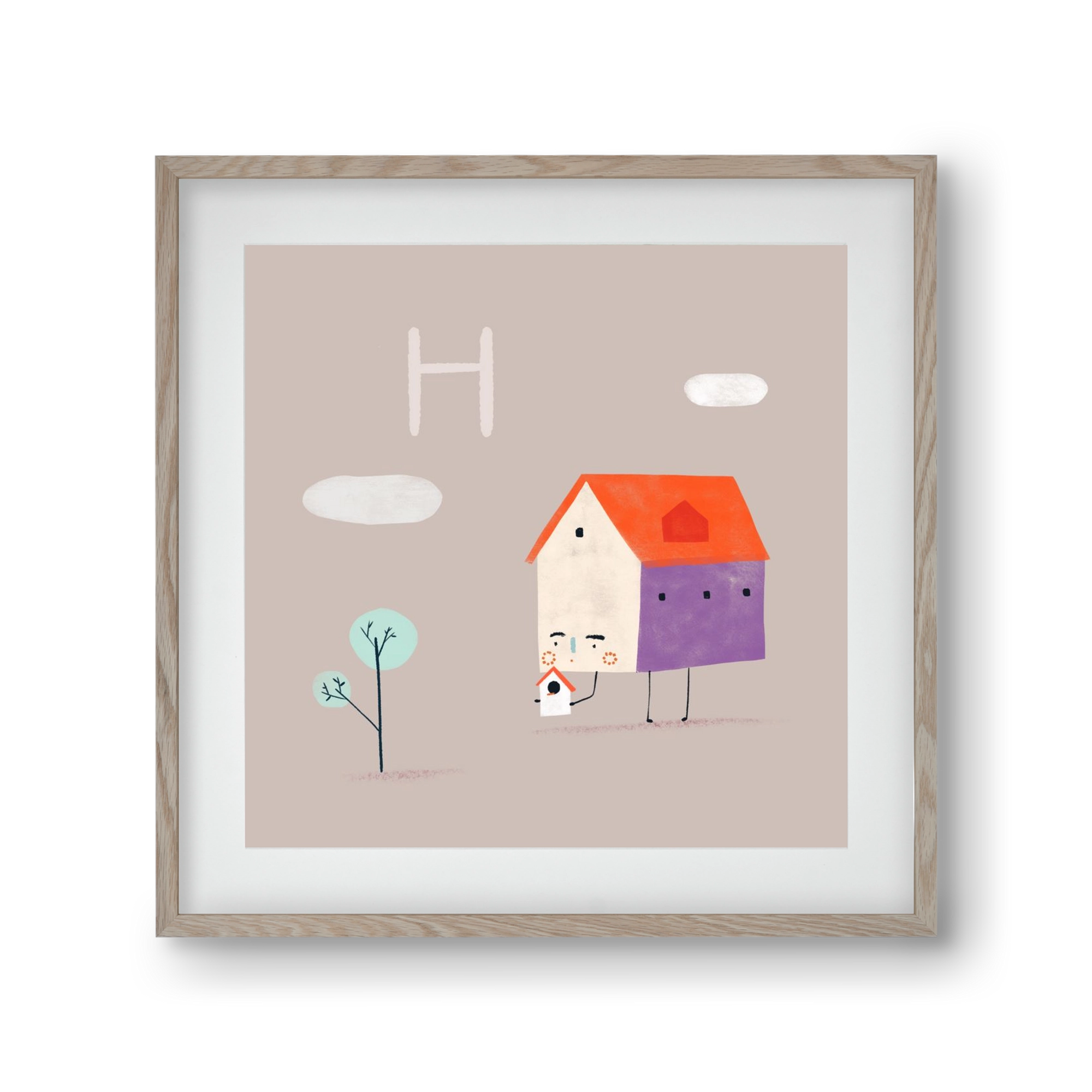 H, mint Házikó, 30x30 cm (20x20 cm), Tölgy keret, paszpartuval