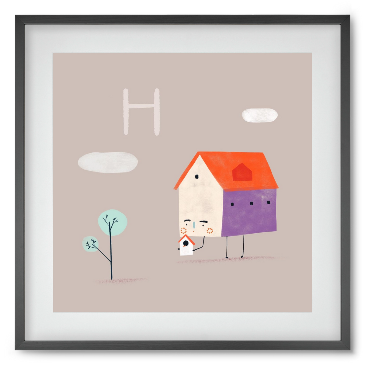 H, mint Házikó, 50x50 cm (40x40 cm), Fekete keret, paszpartuval