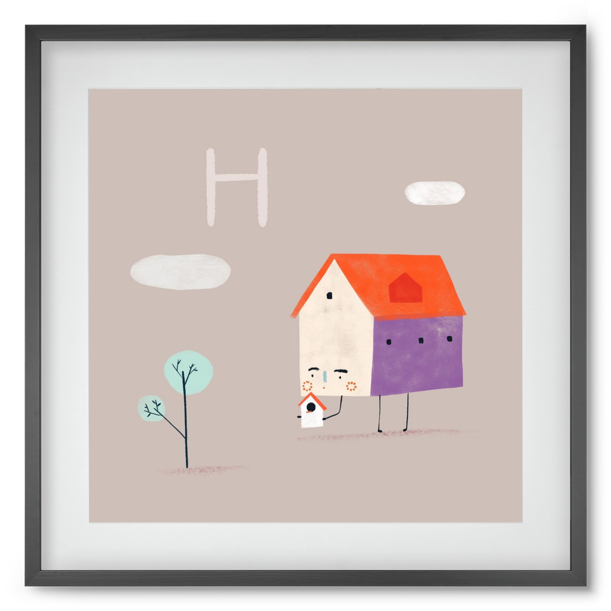 H, mint Házikó, 50x50 cm (40x40 cm), Fekete keret, paszpartuval