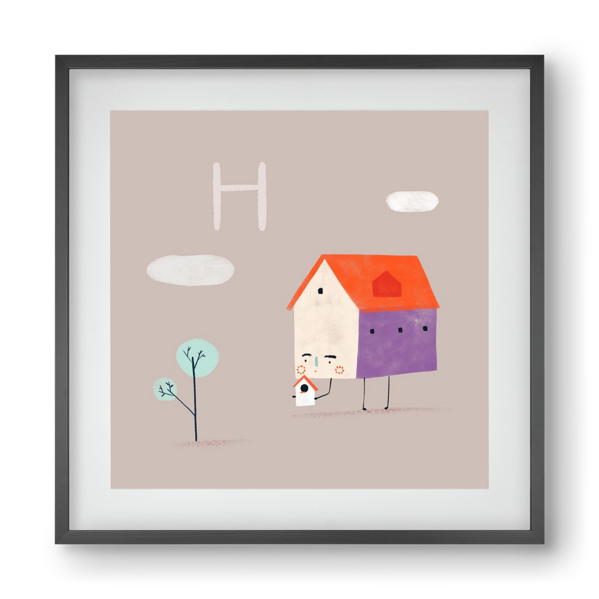 H, mint Házikó, 40x40 cm (30x30 cm), Fekete keret, paszpartuval