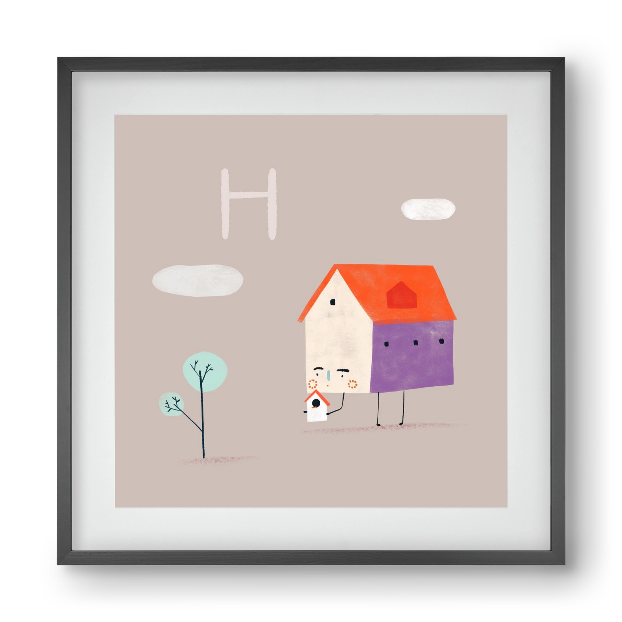 H, mint Házikó, 40x40 cm (30x30 cm), Fekete keret, paszpartuval