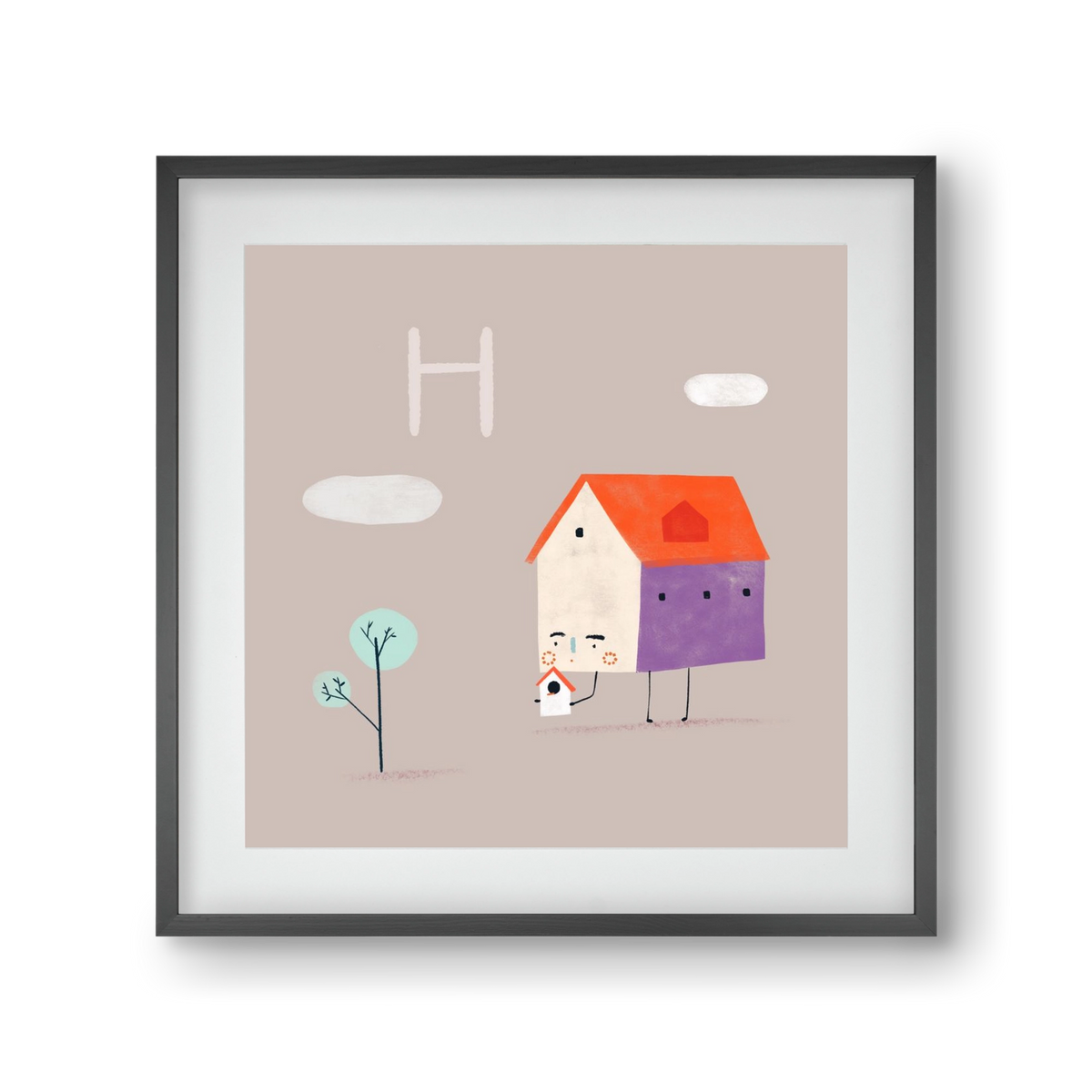 H, mint Házikó, 30x30 cm (20x20 cm), Fekete keret, paszpartuval