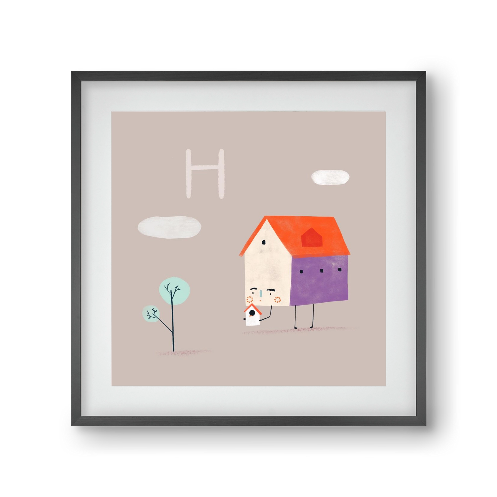 H, mint Házikó, 30x30 cm (20x20 cm), Fekete keret, paszpartuval