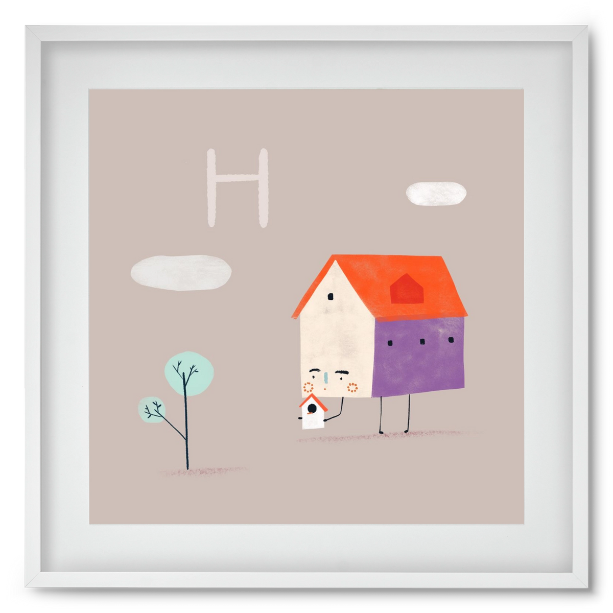 H, mint Házikó, 50x50 cm (40x40 cm), Fehér keret, paszpartuval