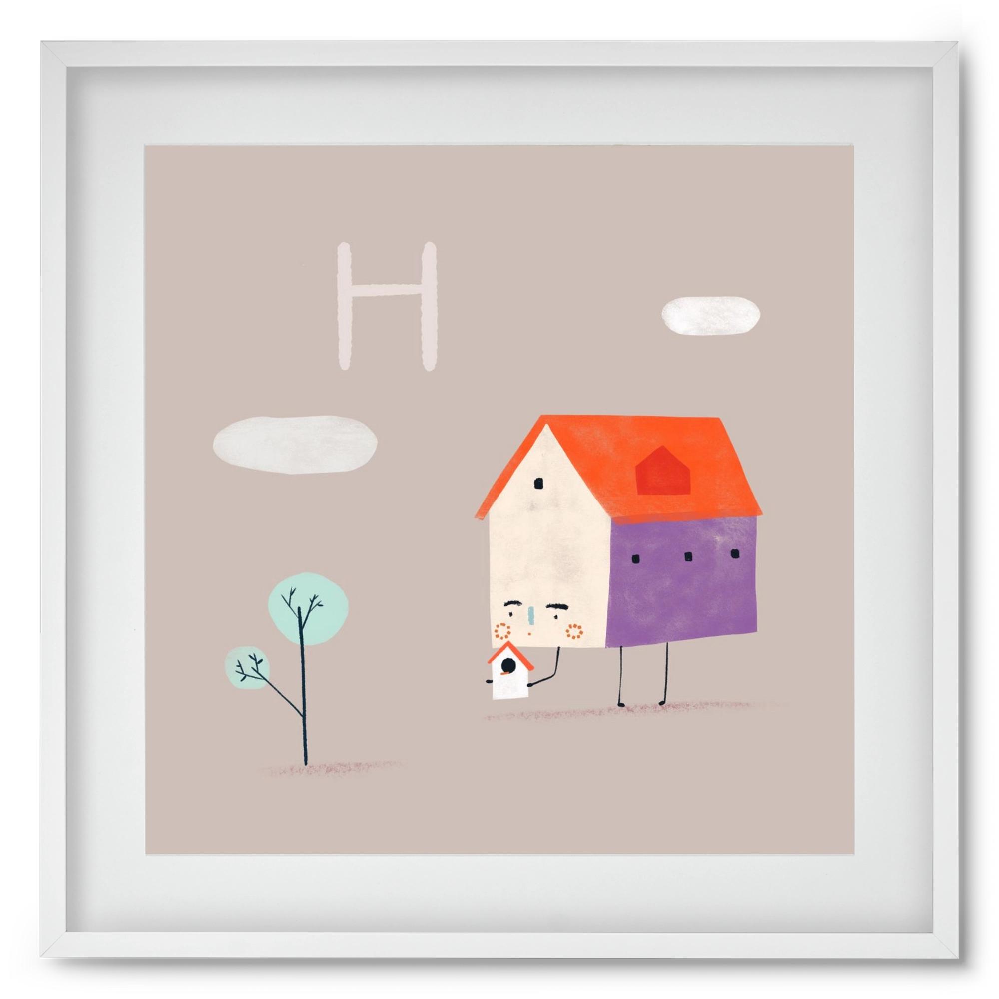 H, mint Házikó, 50x50 cm (40x40 cm), Fehér keret, paszpartuval