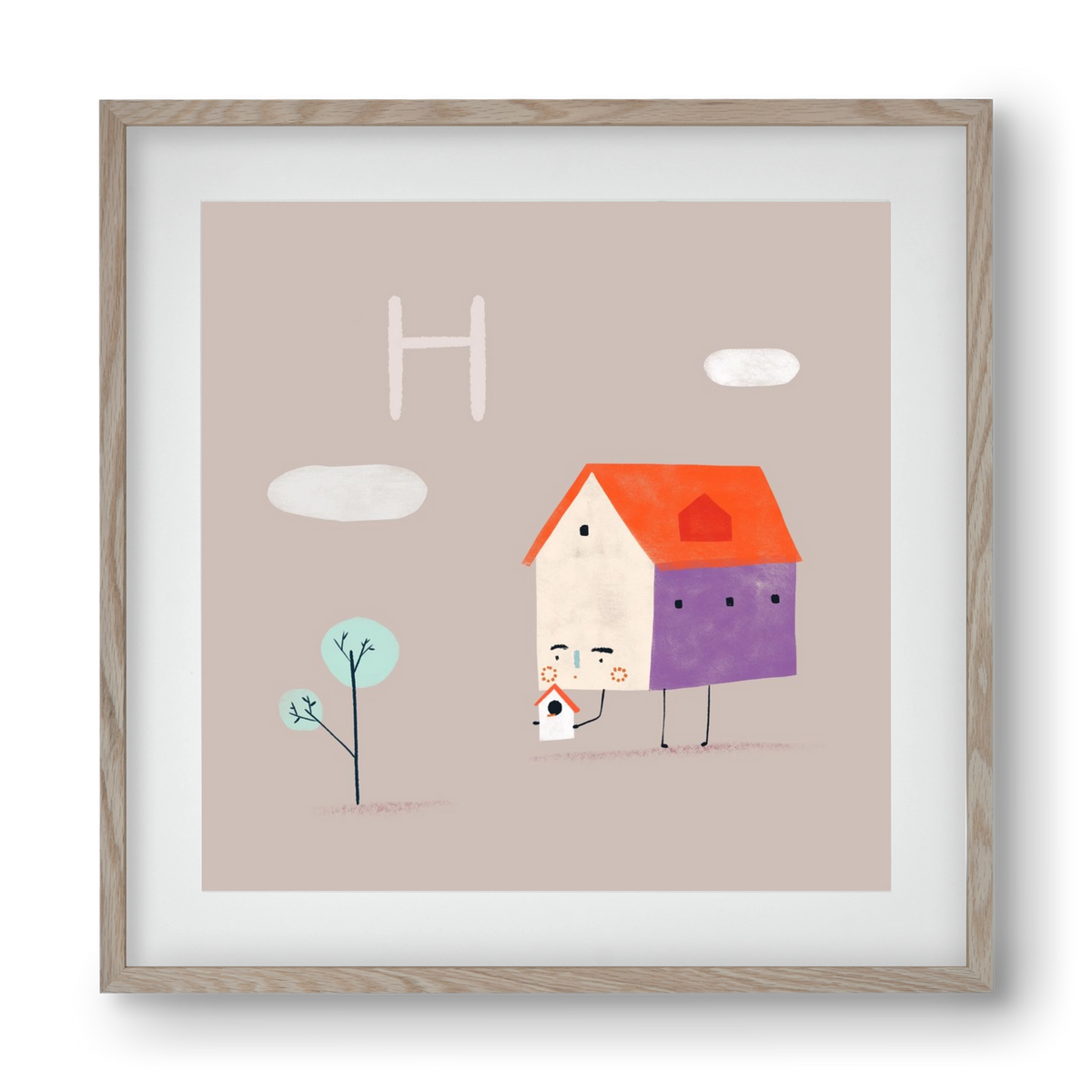 H, mint Házikó, 40x40 cm (30x30 cm), Tölgy keret, paszpartuval