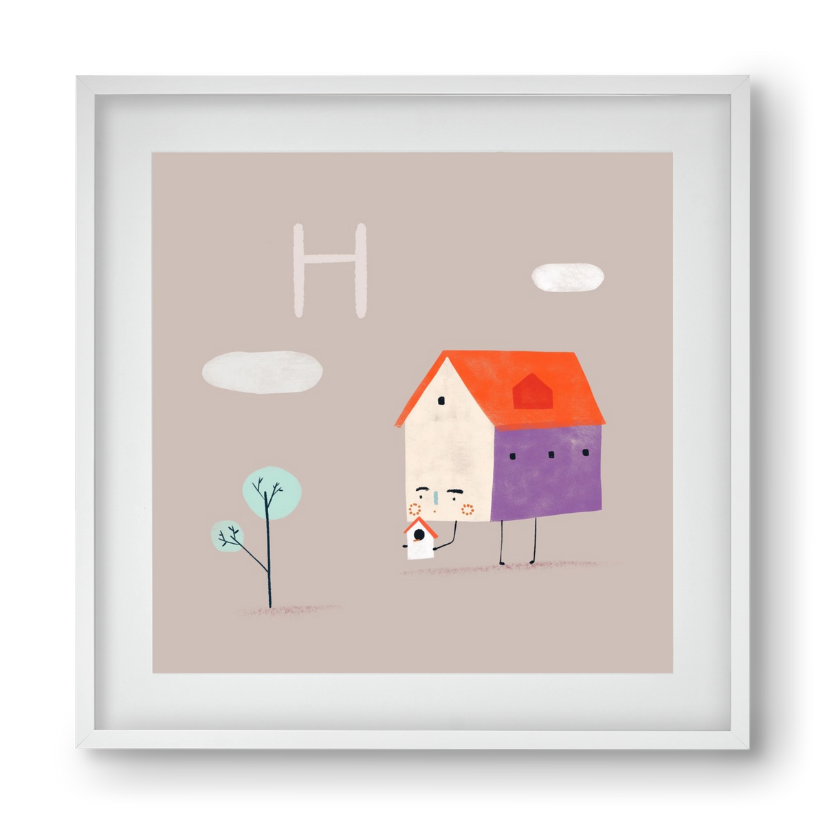 H, mint Házikó, 40x40 cm (30x30 cm), Fehér keret, paszpartuval