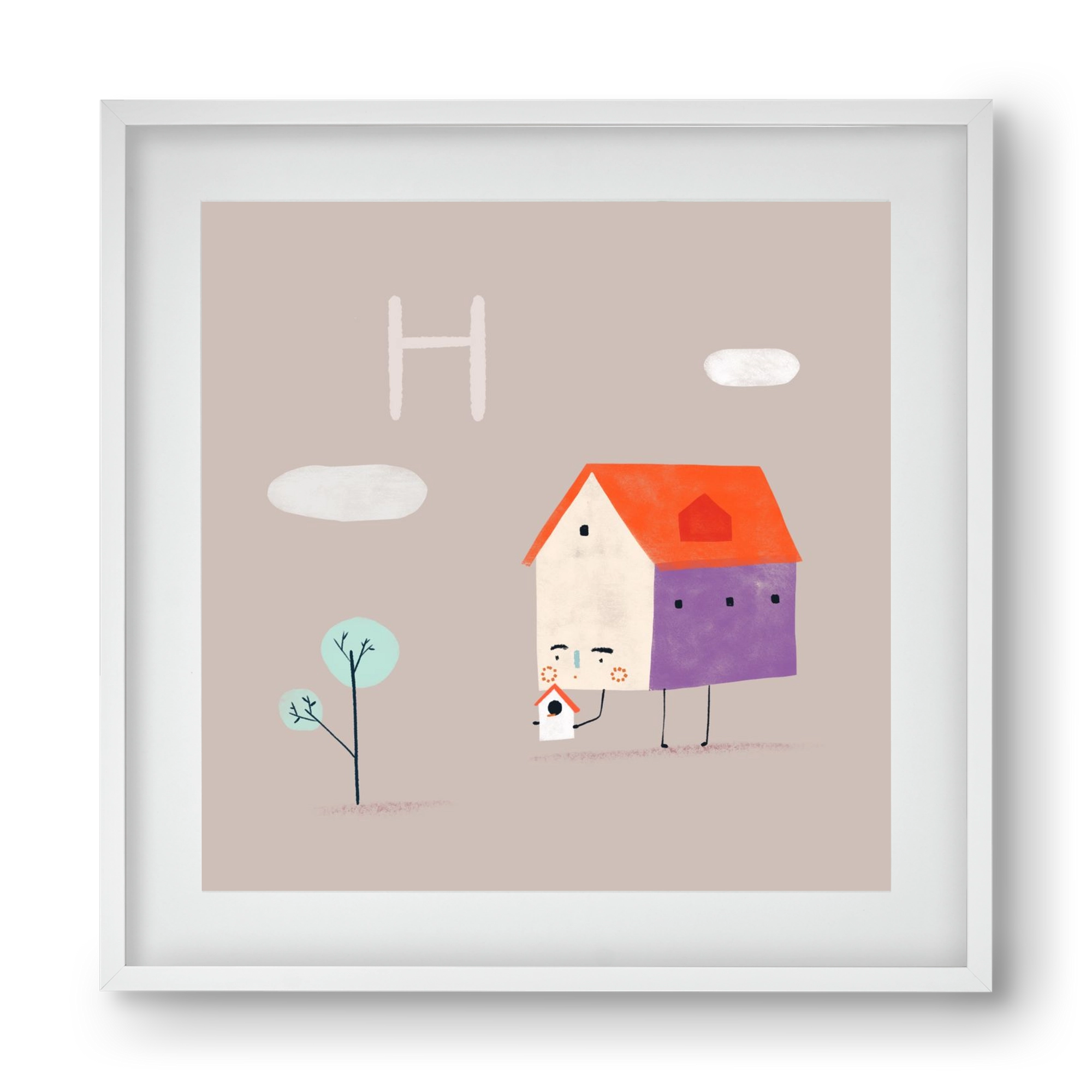 H, mint Házikó, 40x40 cm (30x30 cm), Fehér keret, paszpartuval