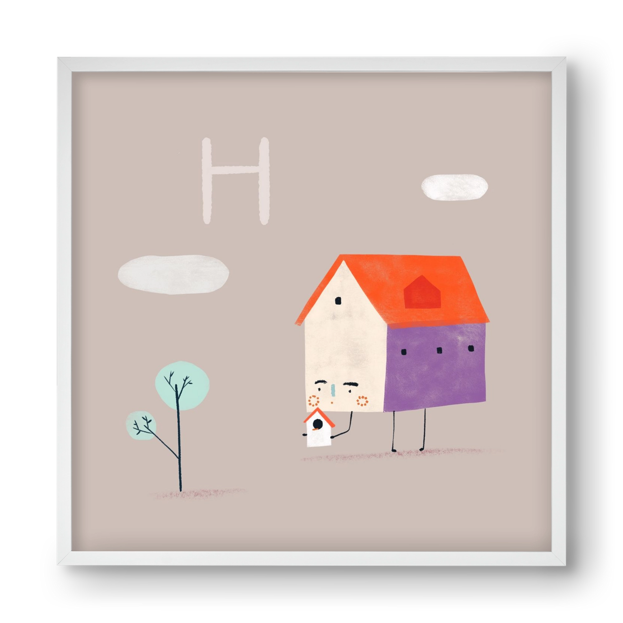 H, mint Házikó, 40x40 cm (40x40 cm), Fehér keret