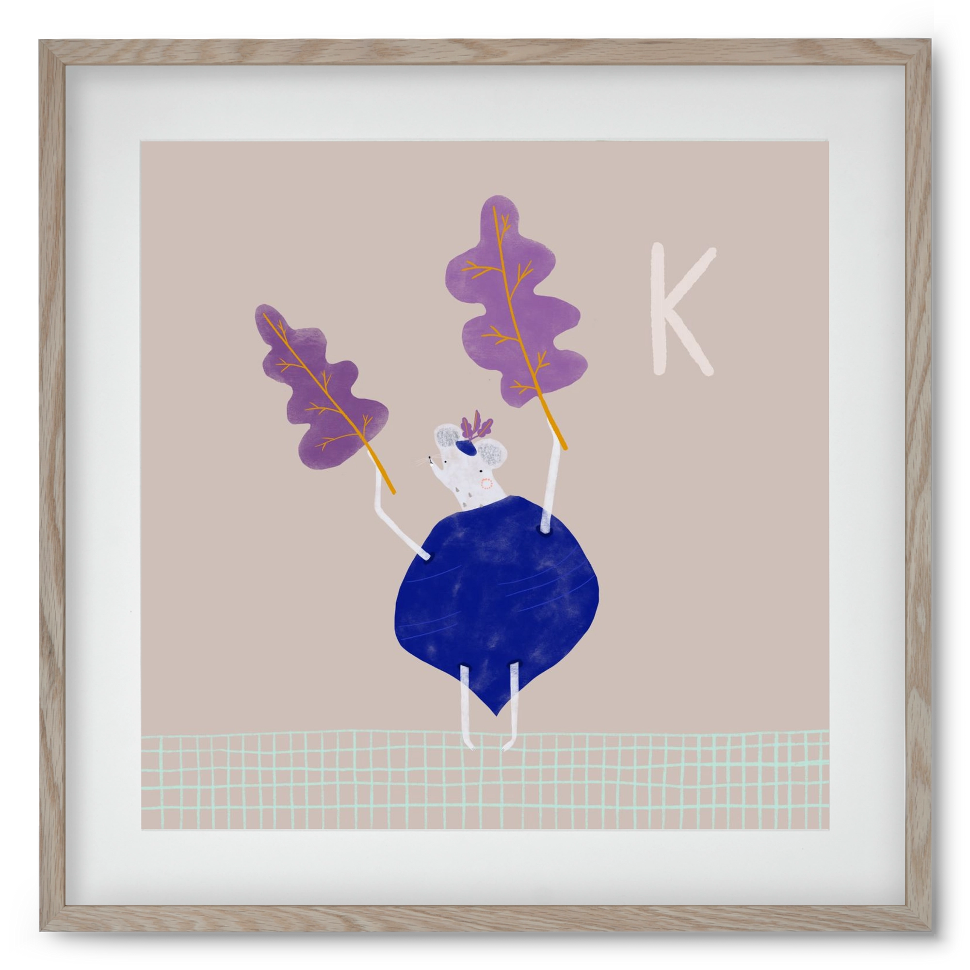 K, mint Karalábé, 50x50 cm (40x40 cm), Tölgy keret, paszpartuval