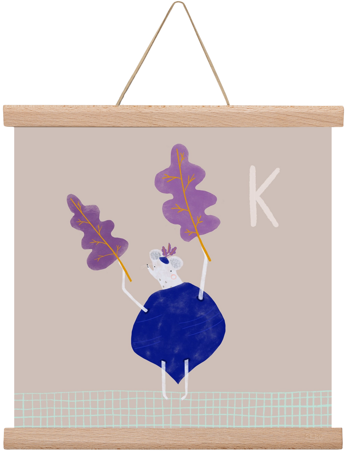 K, mint Karalábé, 30x30 cm (30x30 cm), Tölgy akasztó