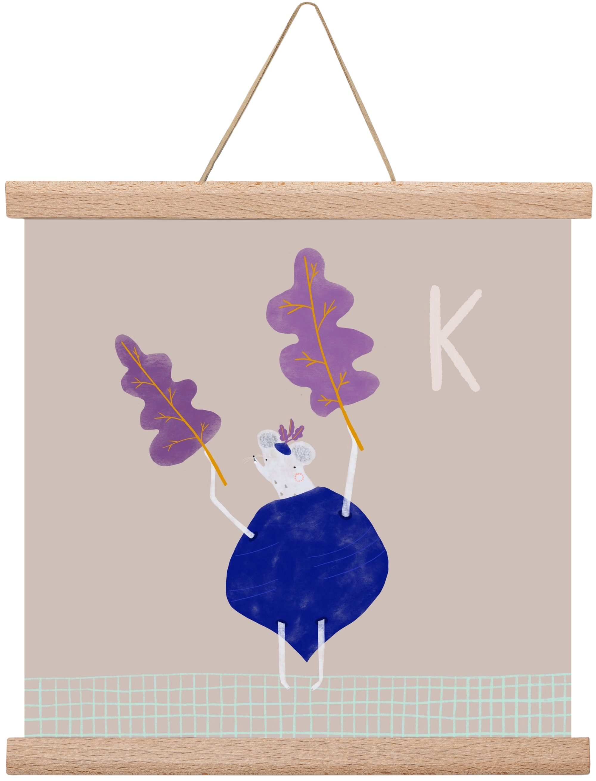 K, mint Karalábé, 30x30 cm (30x30 cm), Tölgy akasztó