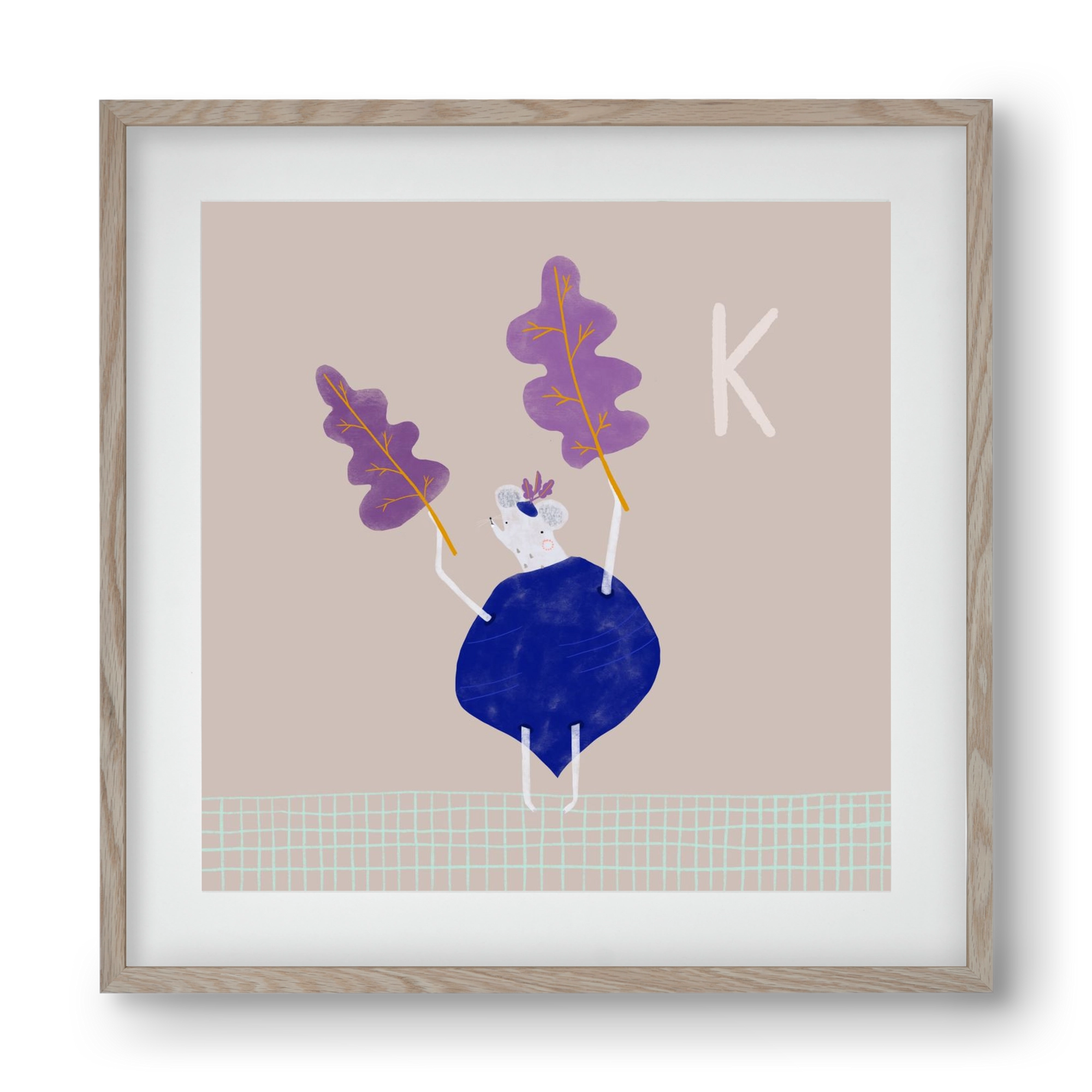 K, mint Karalábé, 40x40 cm (30x30 cm), Tölgy keret, paszpartuval