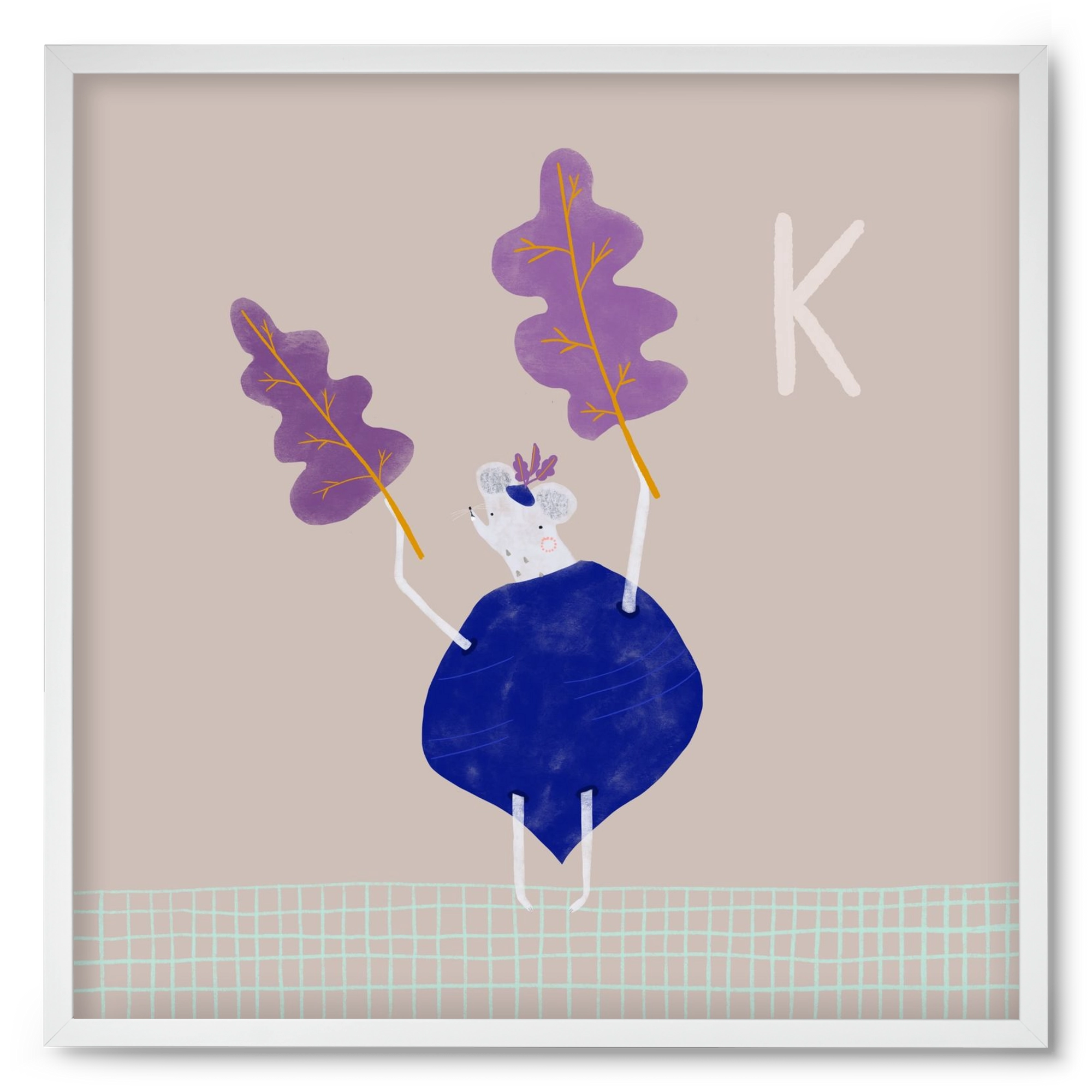 K, mint Karalábé, 50x50 cm (50x50 cm), Fehér keret