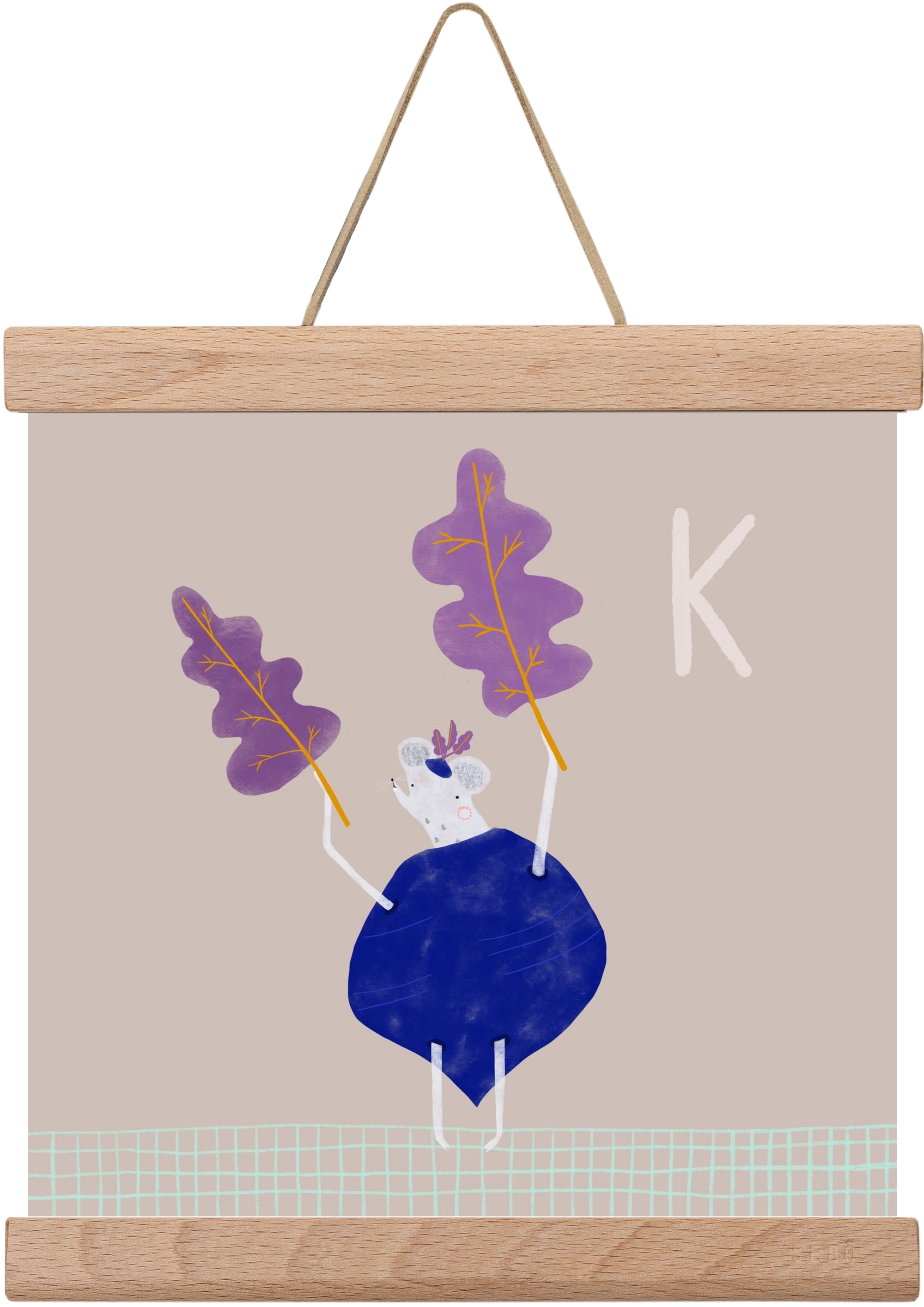 K, mint Karalábé, 20x20 cm (20x20 cm), Tölgy akasztó