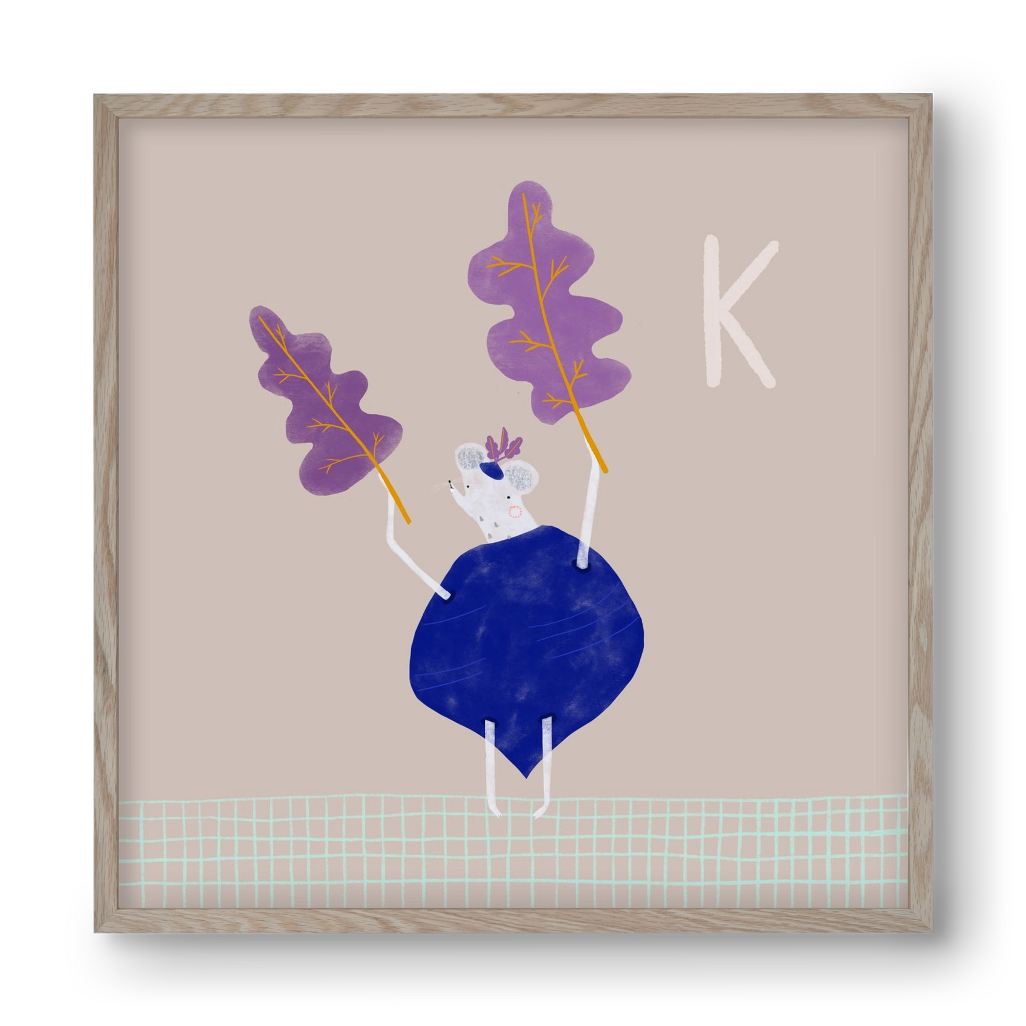 K, mint Karalábé, 40x40 cm (40x40 cm), Tölgy keret