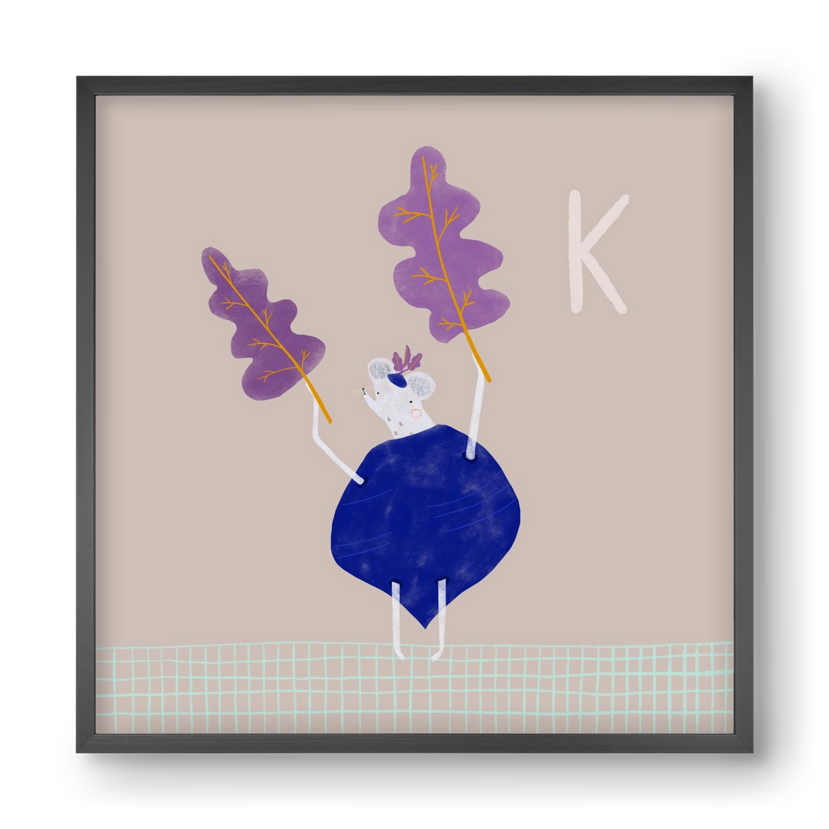 K, mint Karalábé, 40x40 cm (40x40 cm), Fekete keret