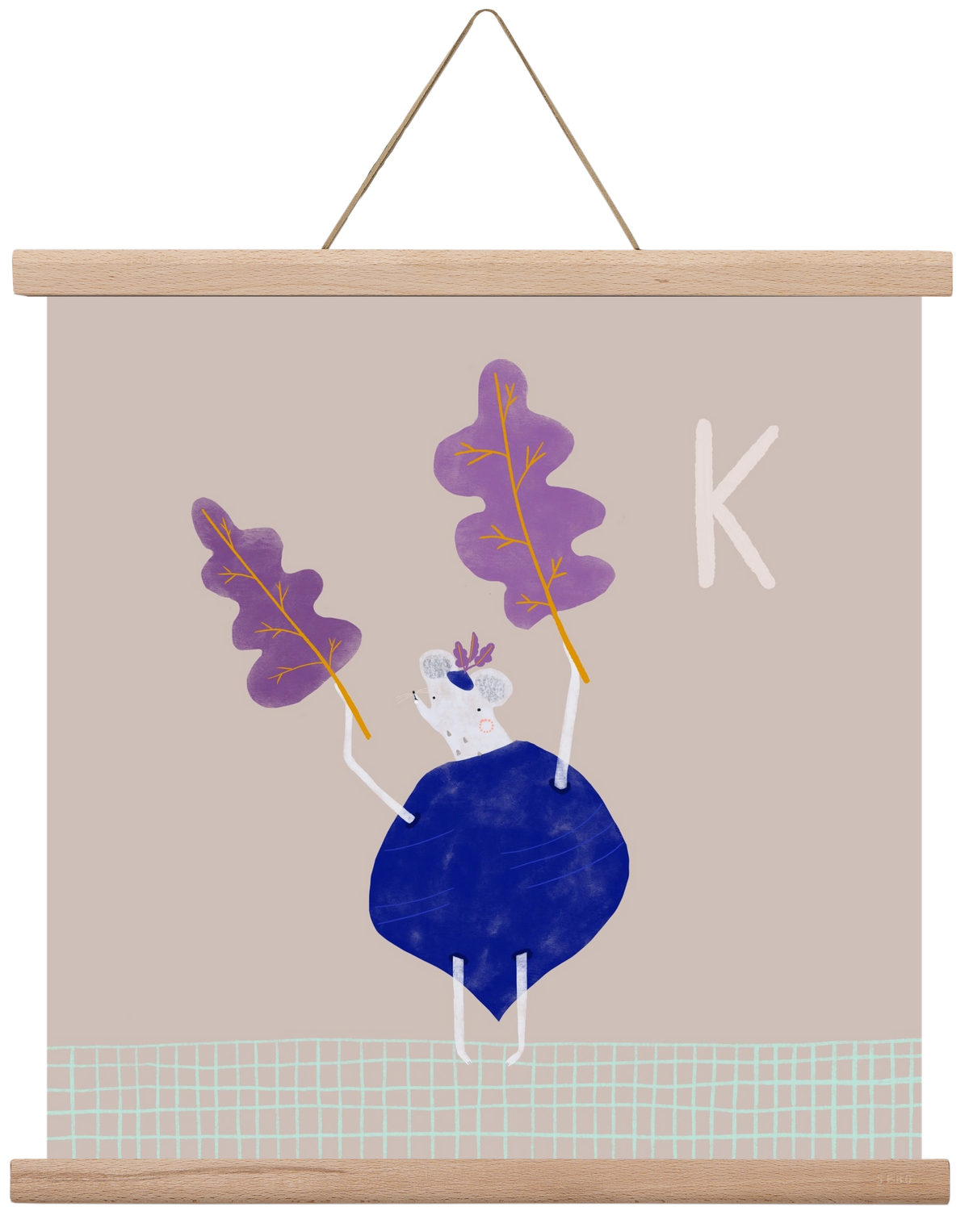 K, mint Karalábé, 40x40 cm (40x40 cm), Tölgy akasztó
