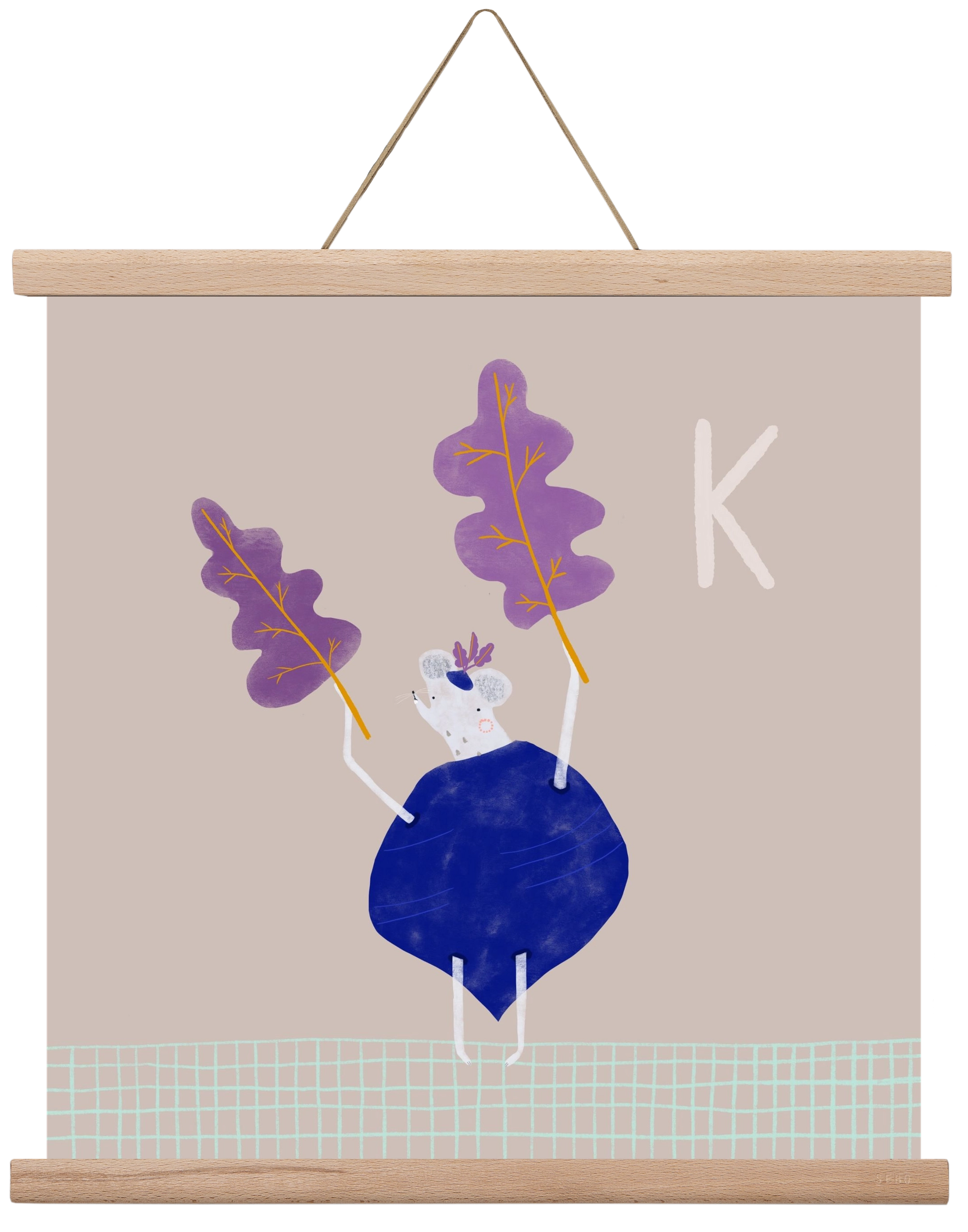 K, mint Karalábé, 40x40 cm (40x40 cm), Tölgy akasztó