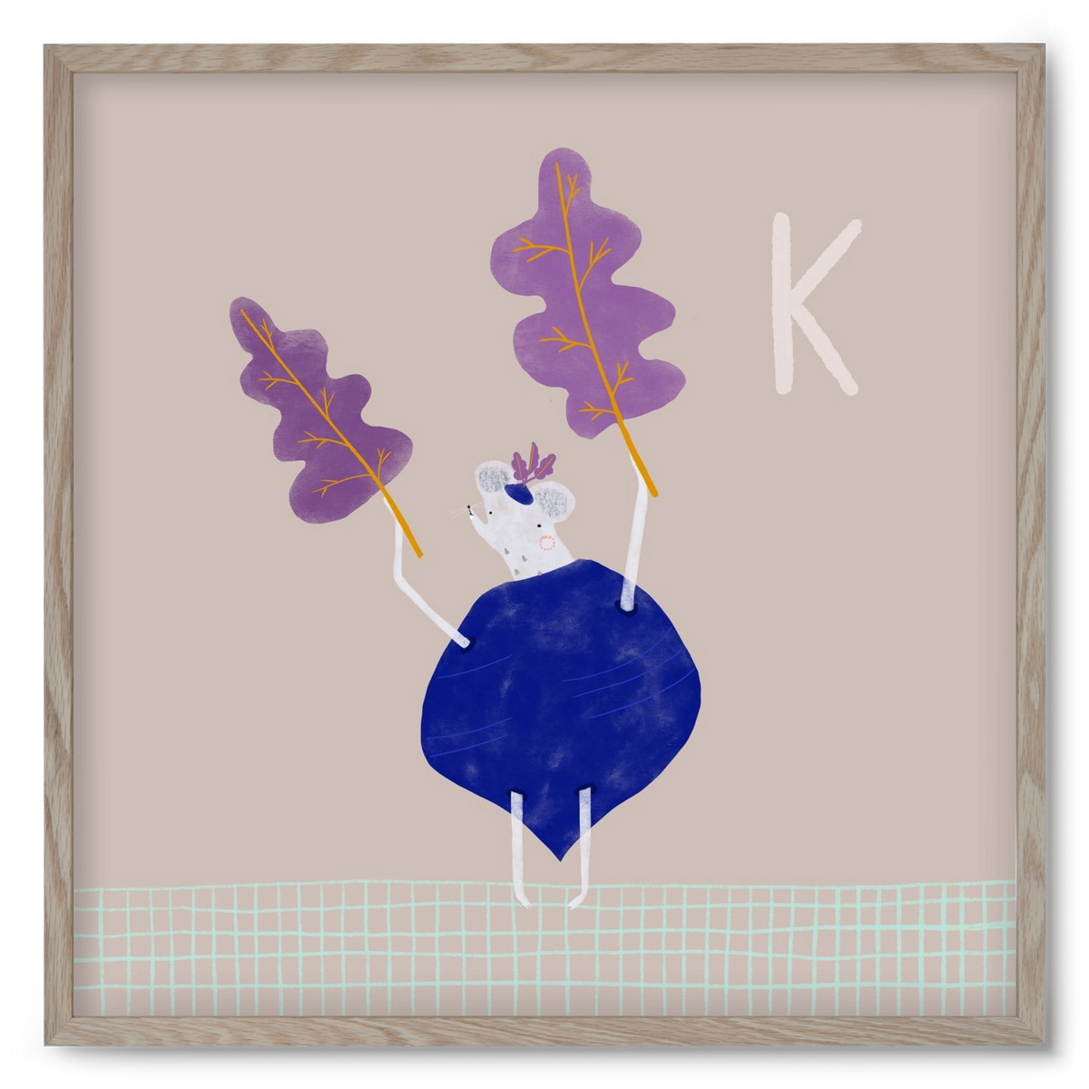 K, mint Karalábé, 50x50 cm (50x50 cm), Tölgy keret