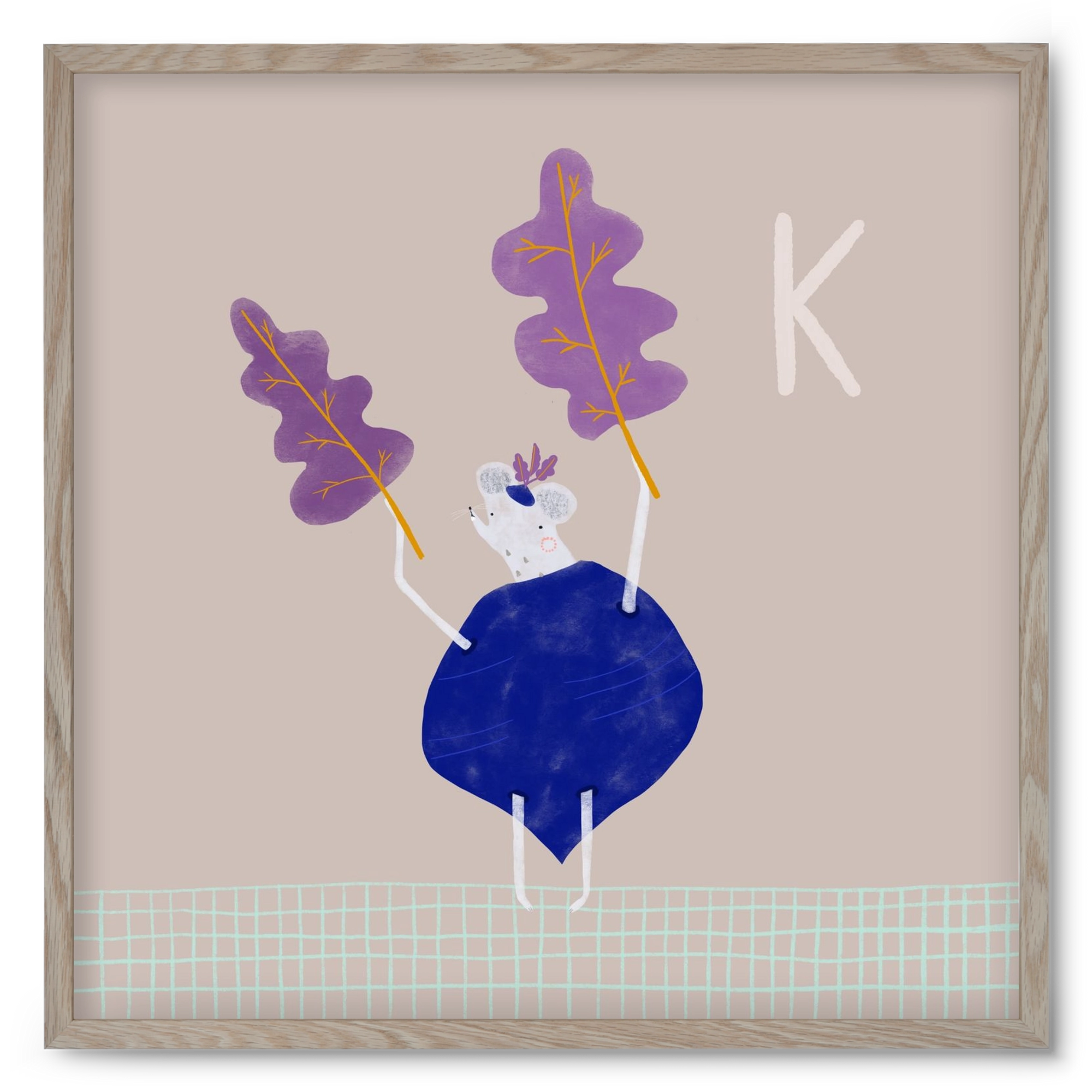 K, mint Karalábé, 50x50 cm (50x50 cm), Tölgy keret