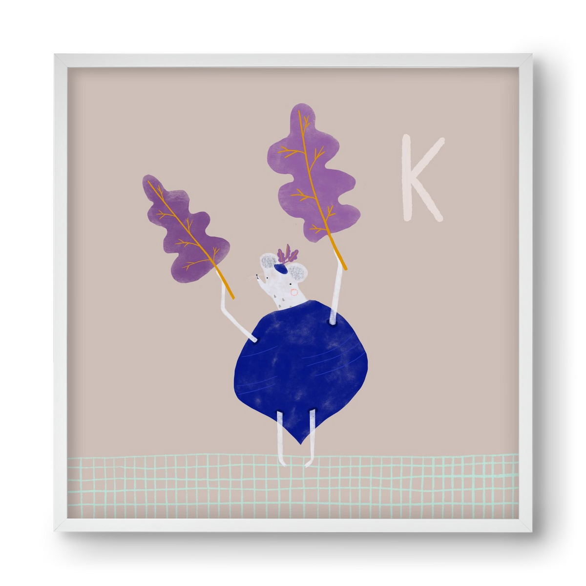 K, mint Karalábé, 40x40 cm (40x40 cm), Fehér keret