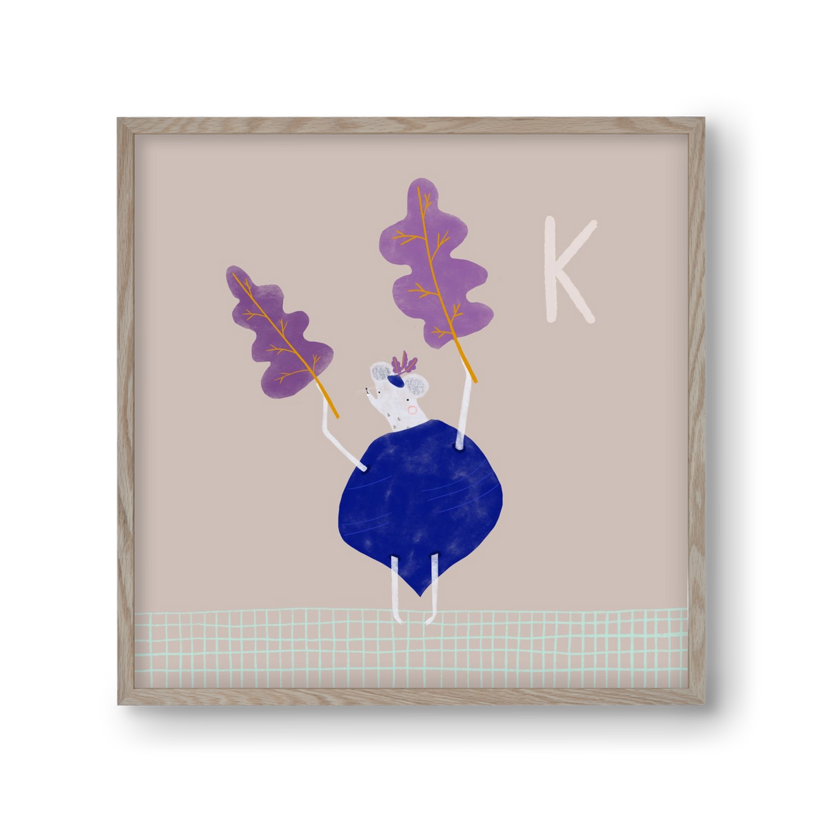 K, mint Karalábé, 30x30 cm (30x30 cm), Tölgy keret