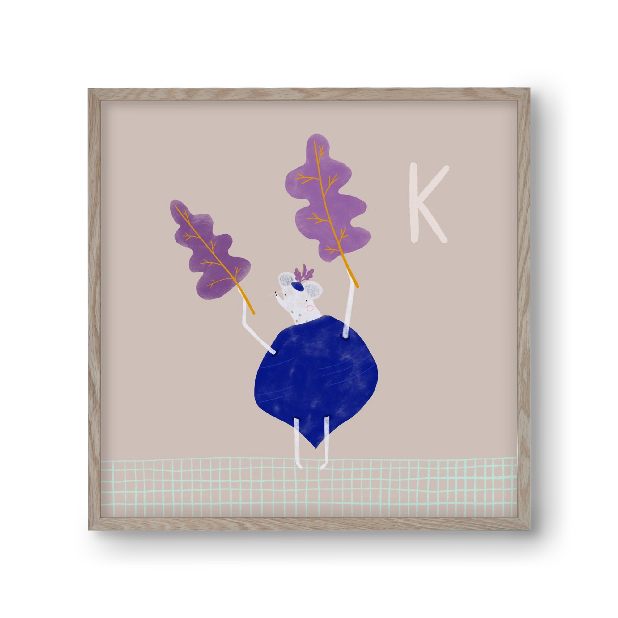 K, mint Karalábé, 30x30 cm (30x30 cm), Tölgy keret