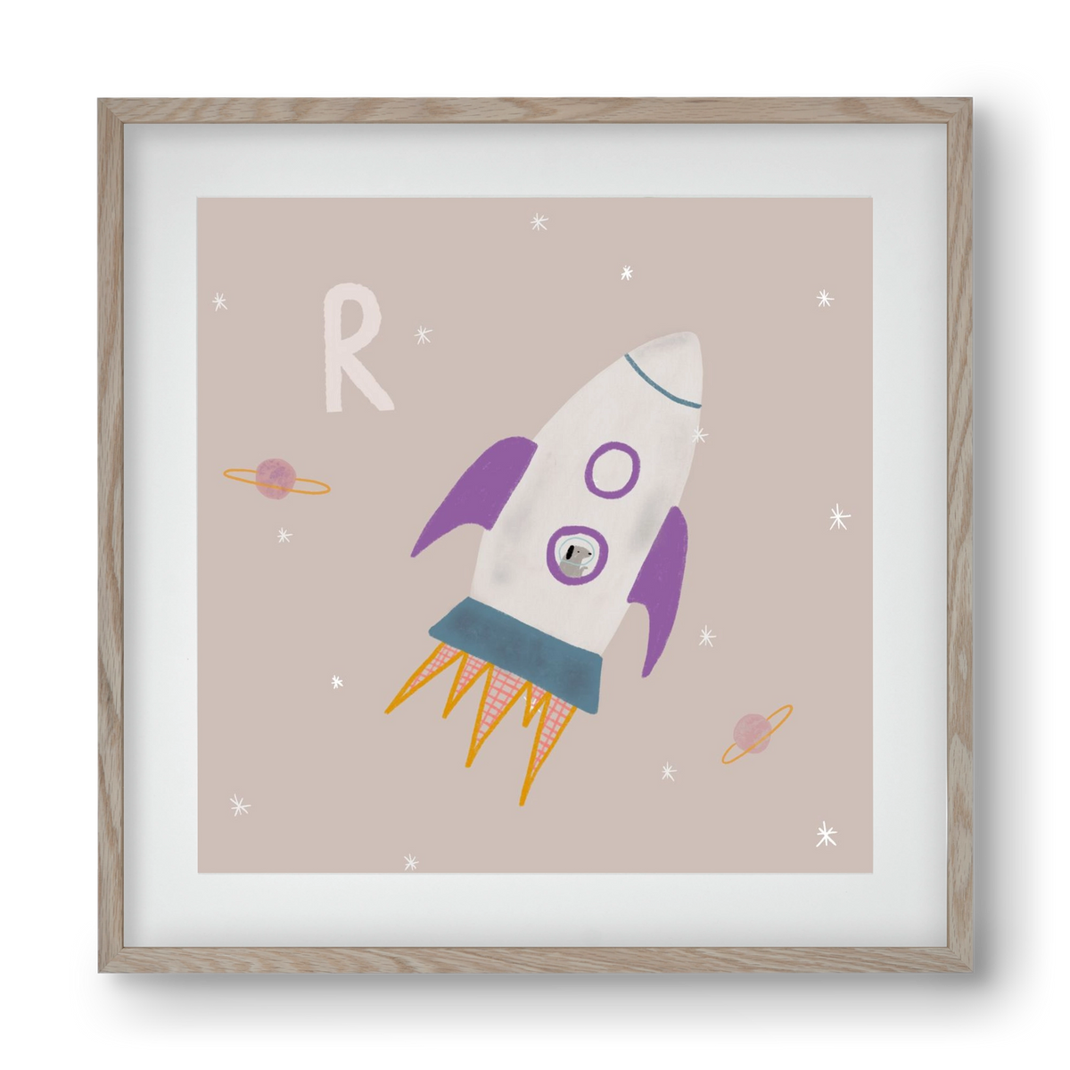 R, mint Rakéta, 40x40 cm (30x30 cm), Tölgy keret, paszpartuval