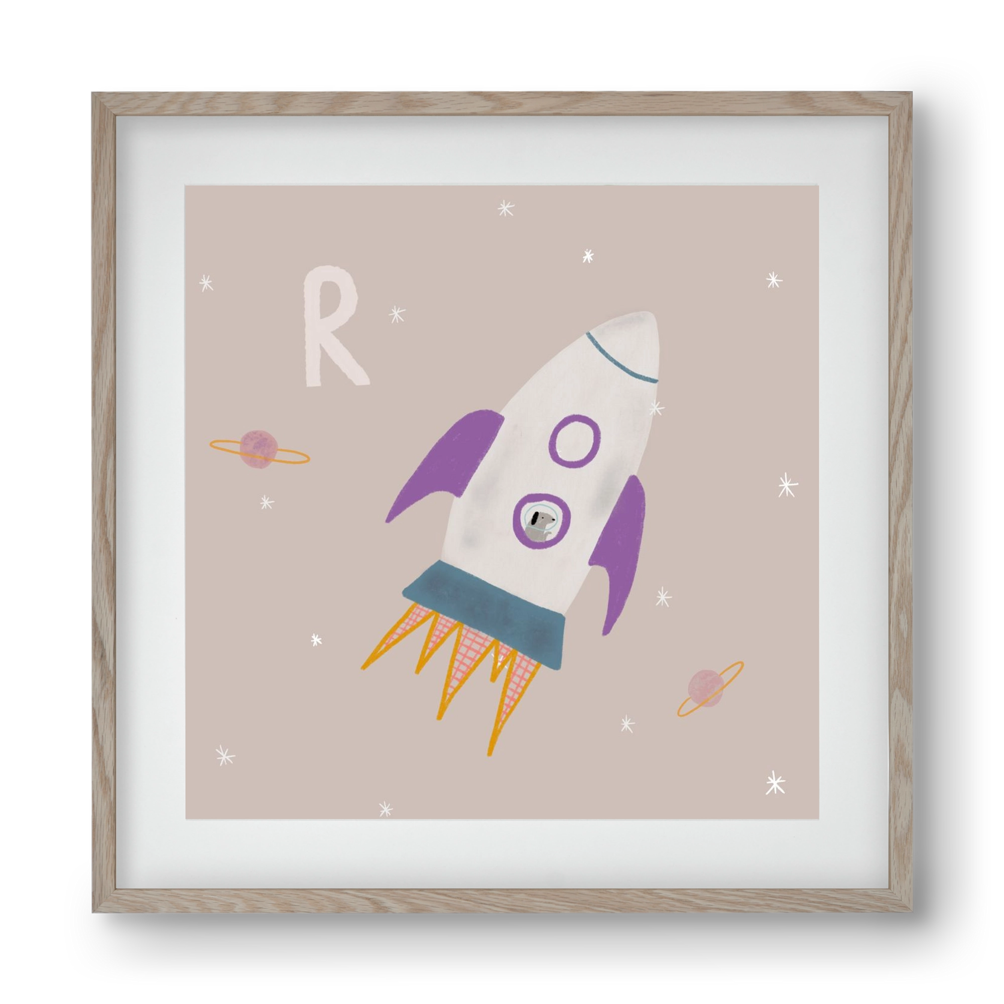 R, mint Rakéta, 40x40 cm (30x30 cm), Tölgy keret, paszpartuval