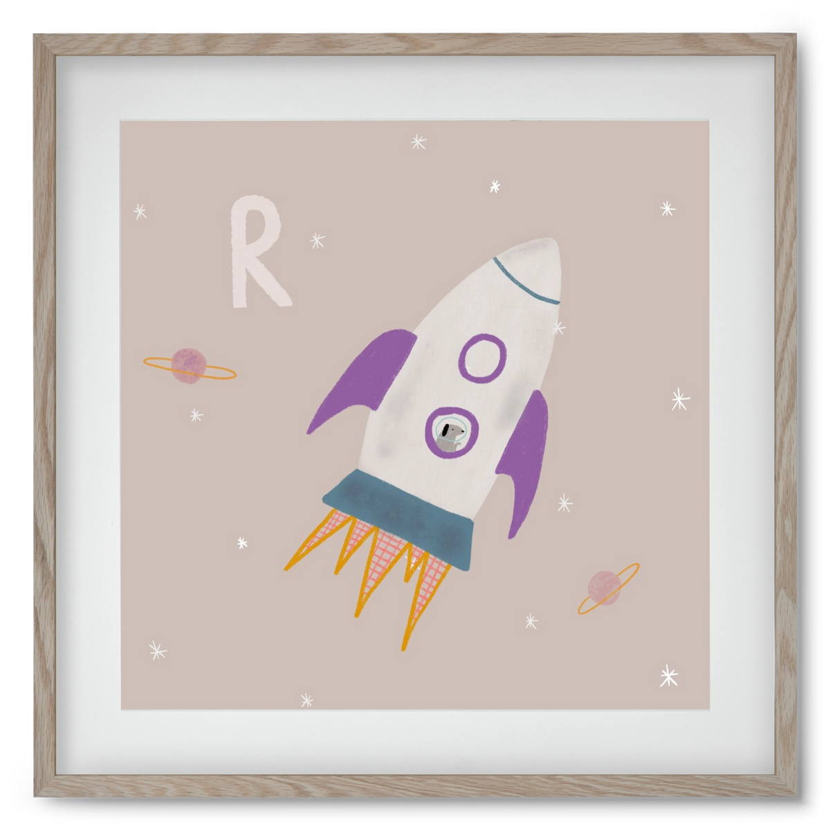 R, mint Rakéta, 50x50 cm (40x40 cm), Tölgy keret, paszpartuval
