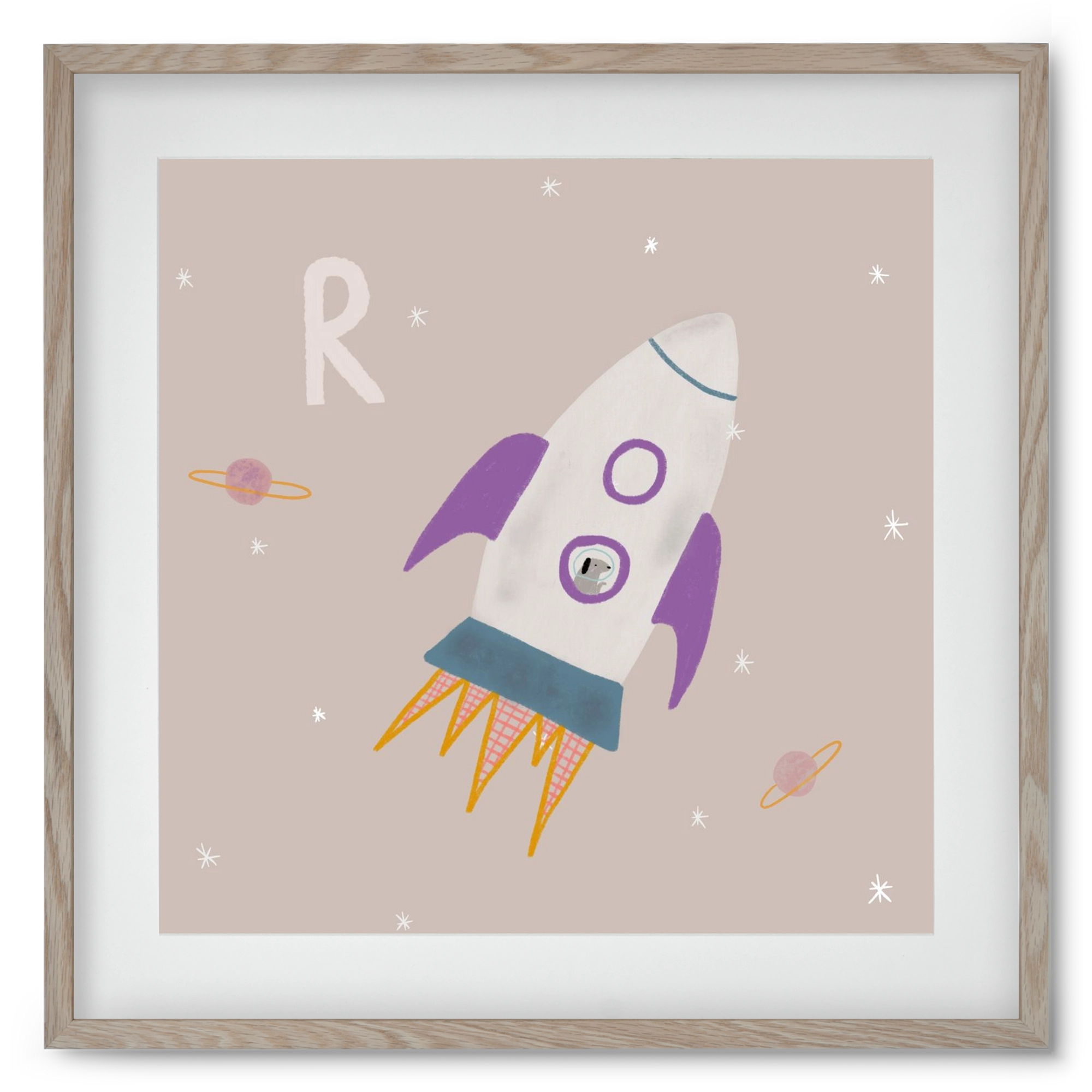 R, mint Rakéta, 50x50 cm (40x40 cm), Tölgy keret, paszpartuval