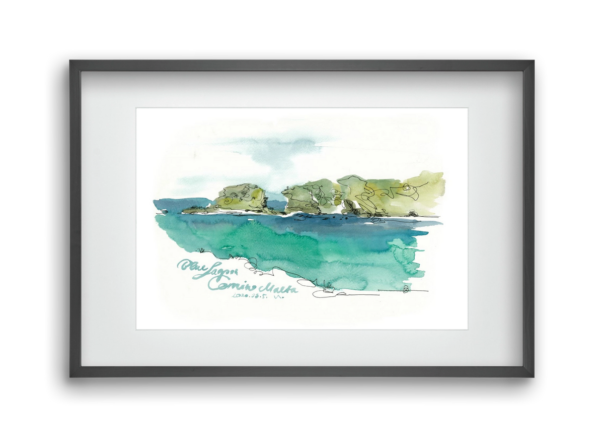 BLUE LAGOON - Comino, Malta - 2020.03.05., 45x30 cm (30x20 cm), Fekete keret, paszpartuval
