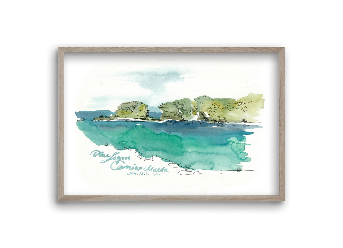 BLUE LAGOON - Comino, Malta - 2020.03.05., 30x20 cm (30x20 cm), Tölgy keret