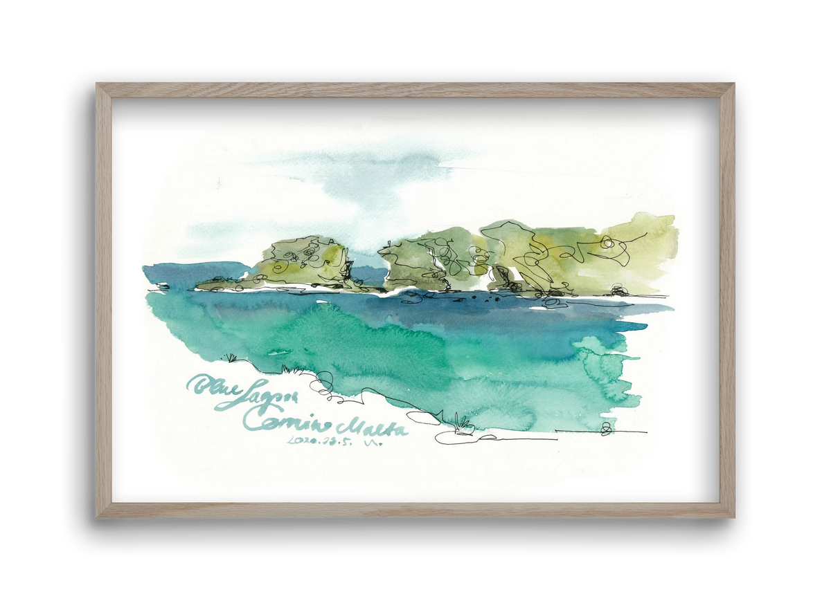 BLUE LAGOON - Comino, Malta - 2020.03.05., 45x30 cm (45x30 cm), Tölgy keret
