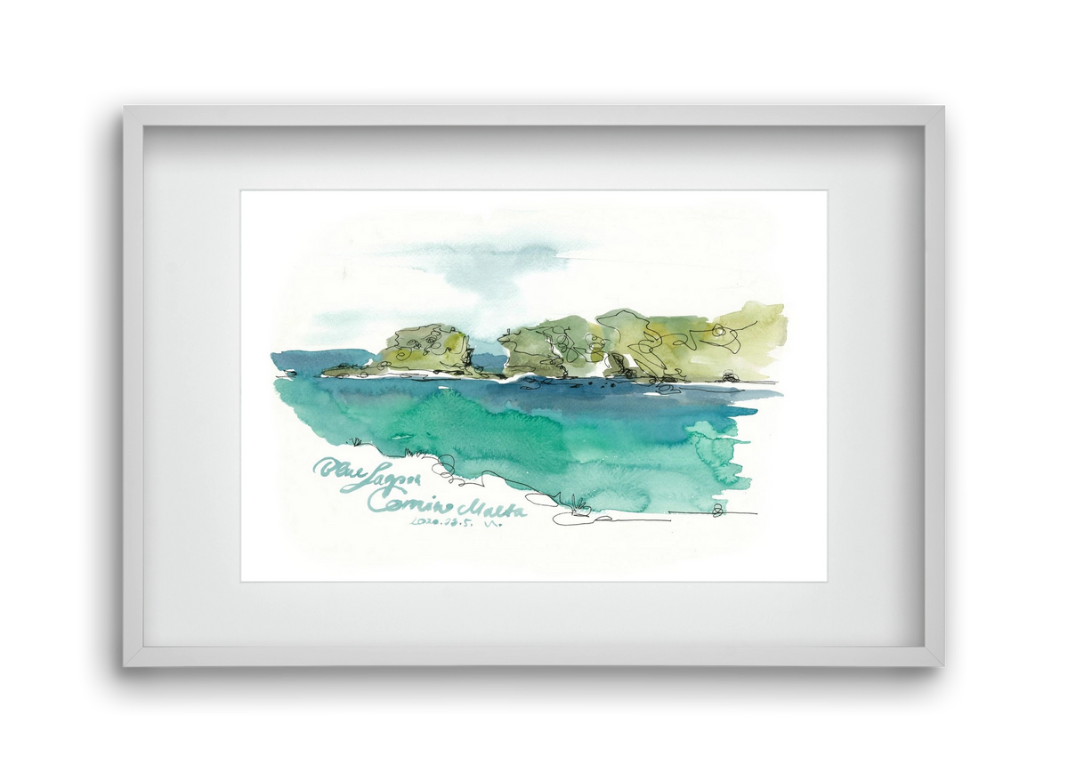 BLUE LAGOON - Comino, Malta - 2020.03.05., 45x30 cm (30x20 cm), Fehér keret, paszpartuval