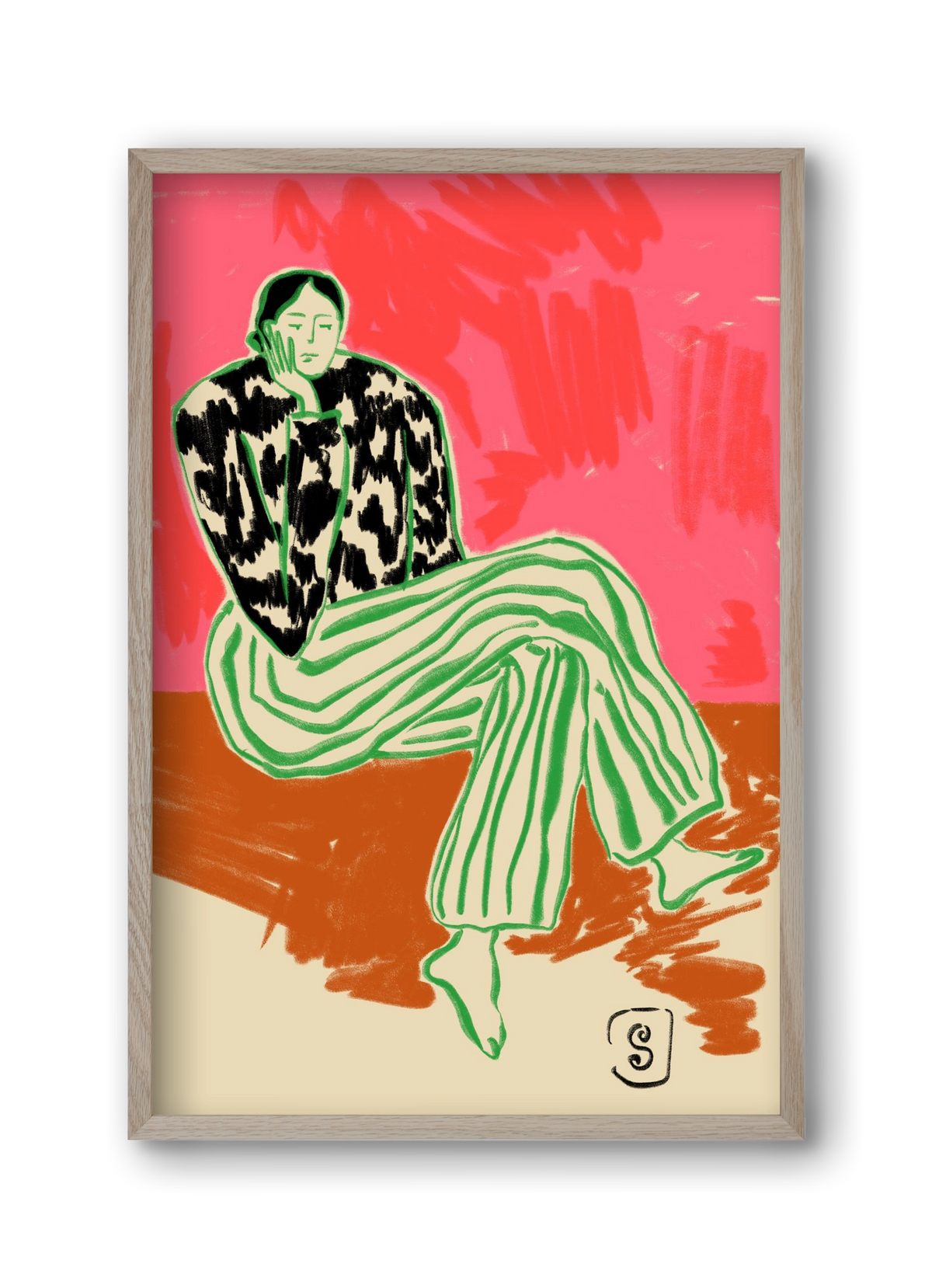 CALM WOMAN PORTRAIT, 30x45 cm (30x45 cm), Tölgy keret