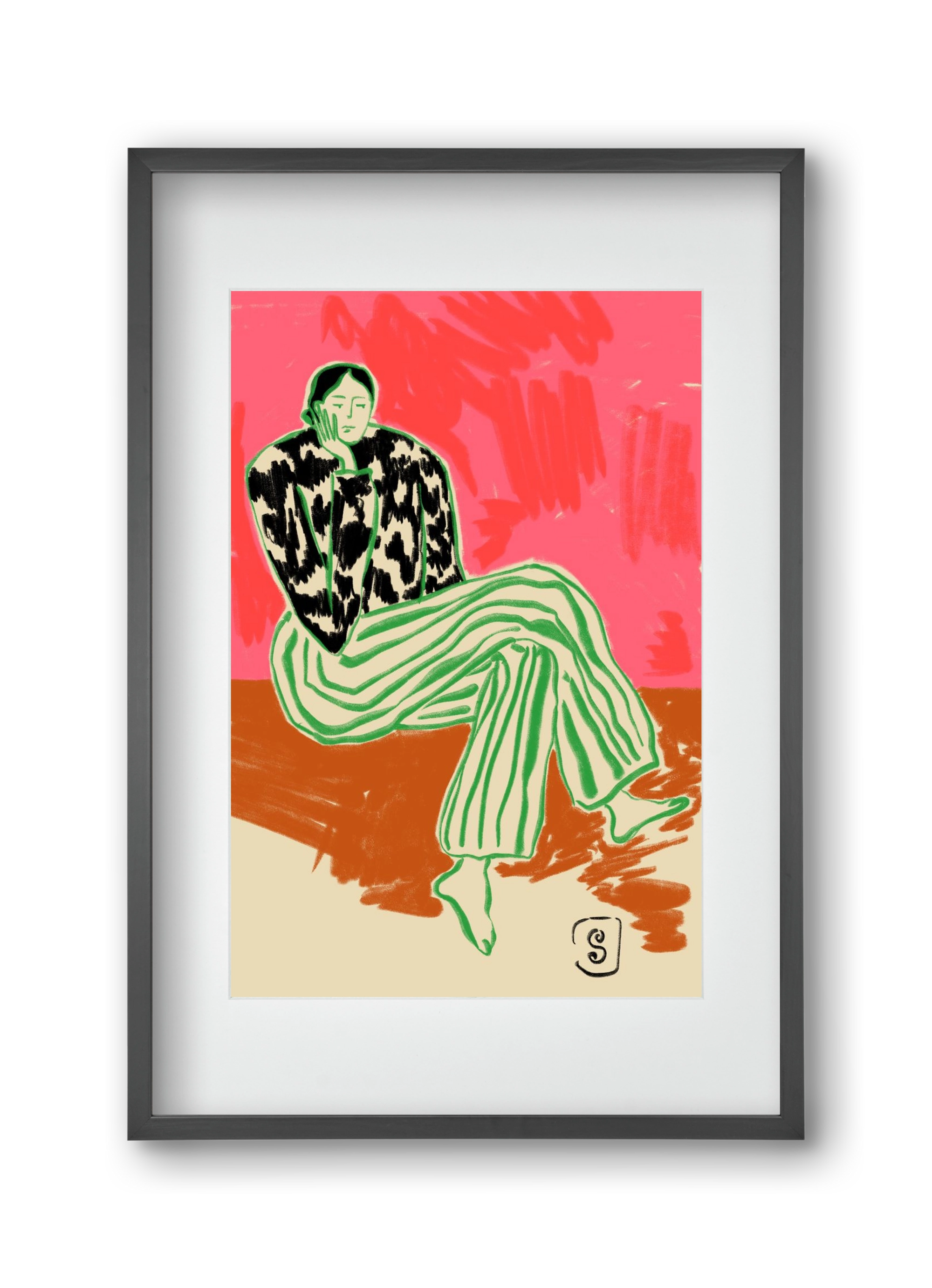 CALM WOMAN PORTRAIT, 30x45 cm (20x30 cm), Fekete keret, paszpartuval