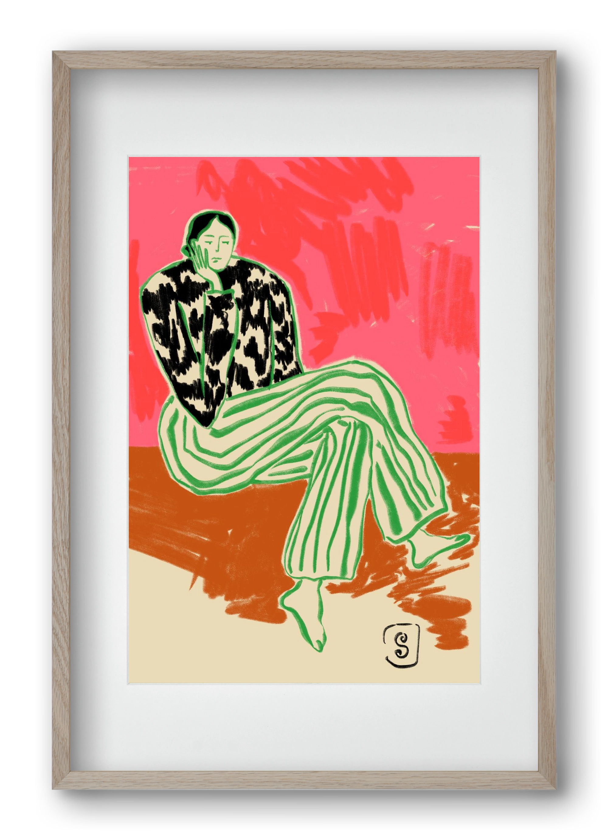 CALM WOMAN PORTRAIT, 40x60 cm (30x45 cm), Tölgy keret, paszpartuval